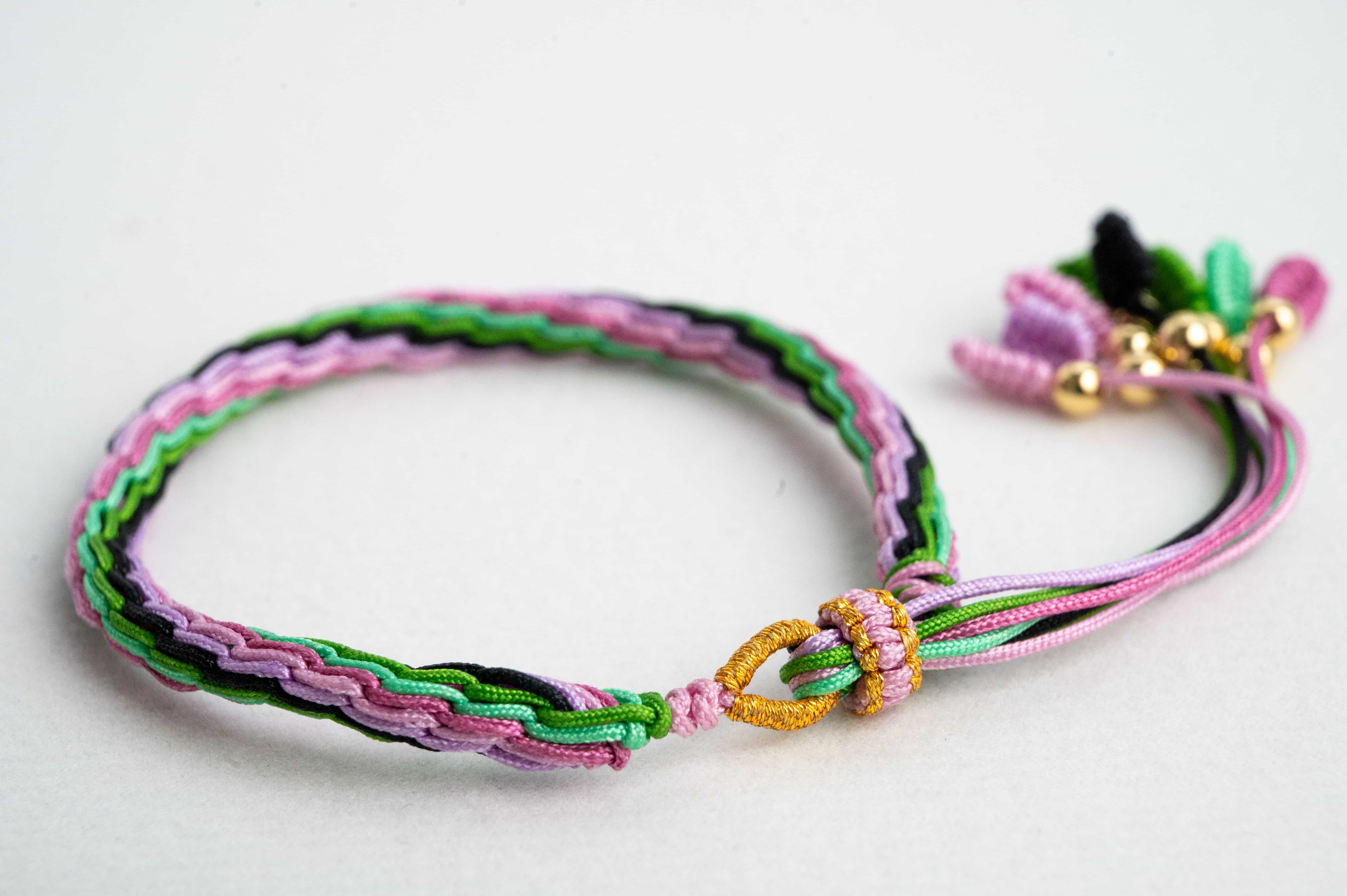 "BEGINNING OF SUMMER": Pink and Green Handmade Braided Bracelet for Hope