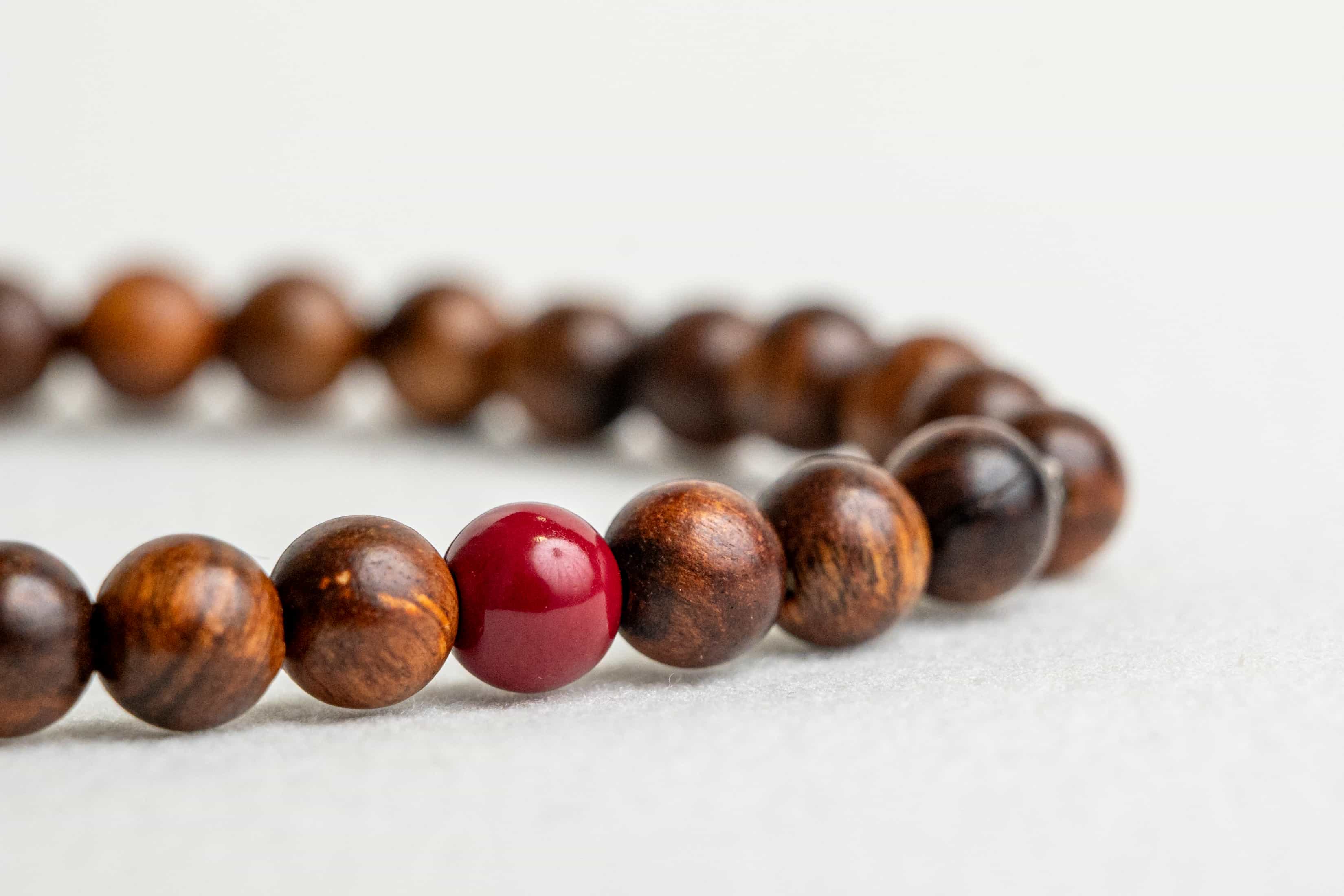 UNLIMITED PROSPERITY: Agarwood Beads Bracelet with Southern Red Agate Center Stone