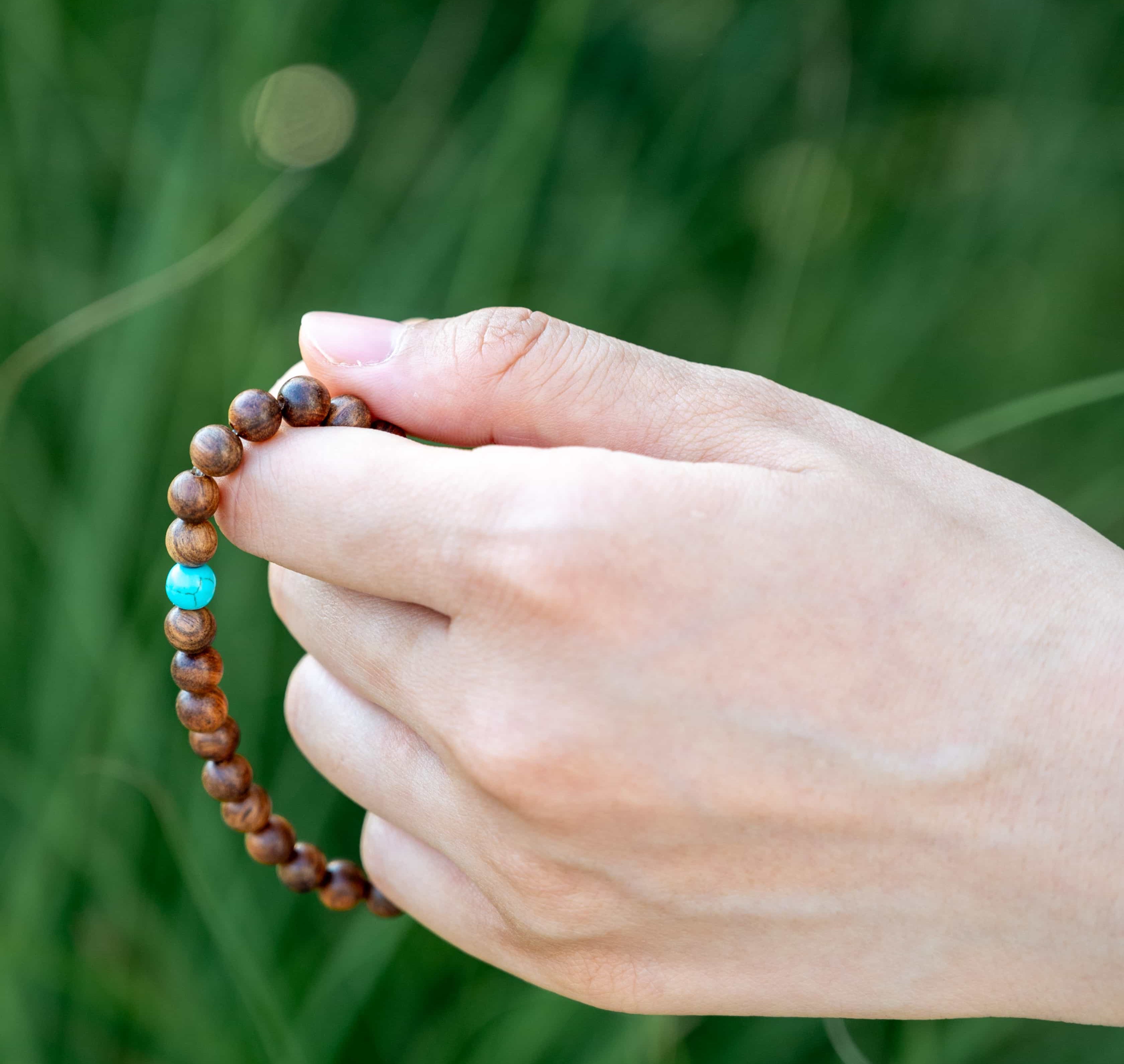 HEALING PROTECTION: Agarwood Beads Bracelet with Turquoise Center Stone