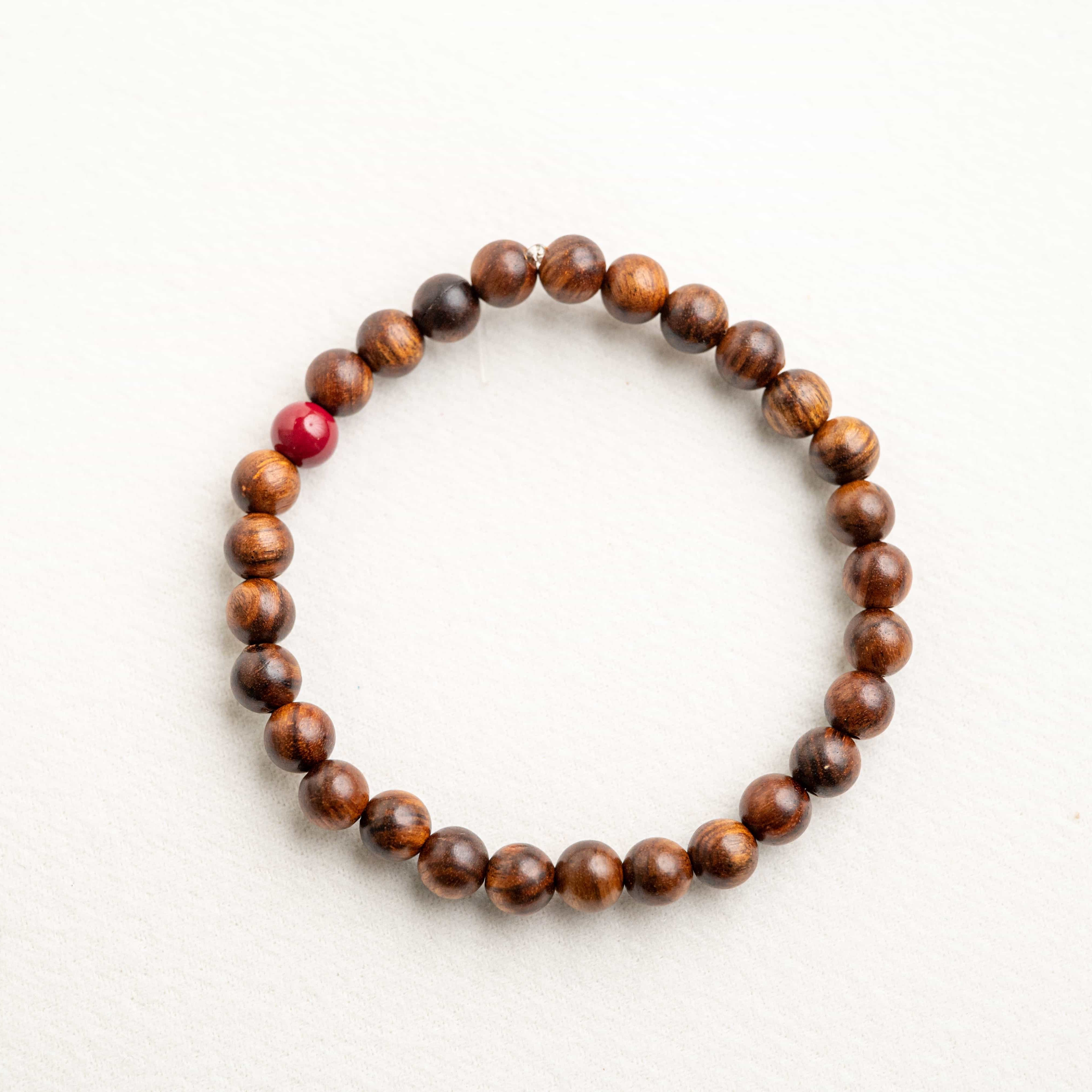 UNLIMITED PROSPERITY: Agarwood Beads Bracelet with Southern Red Agate Center Stone