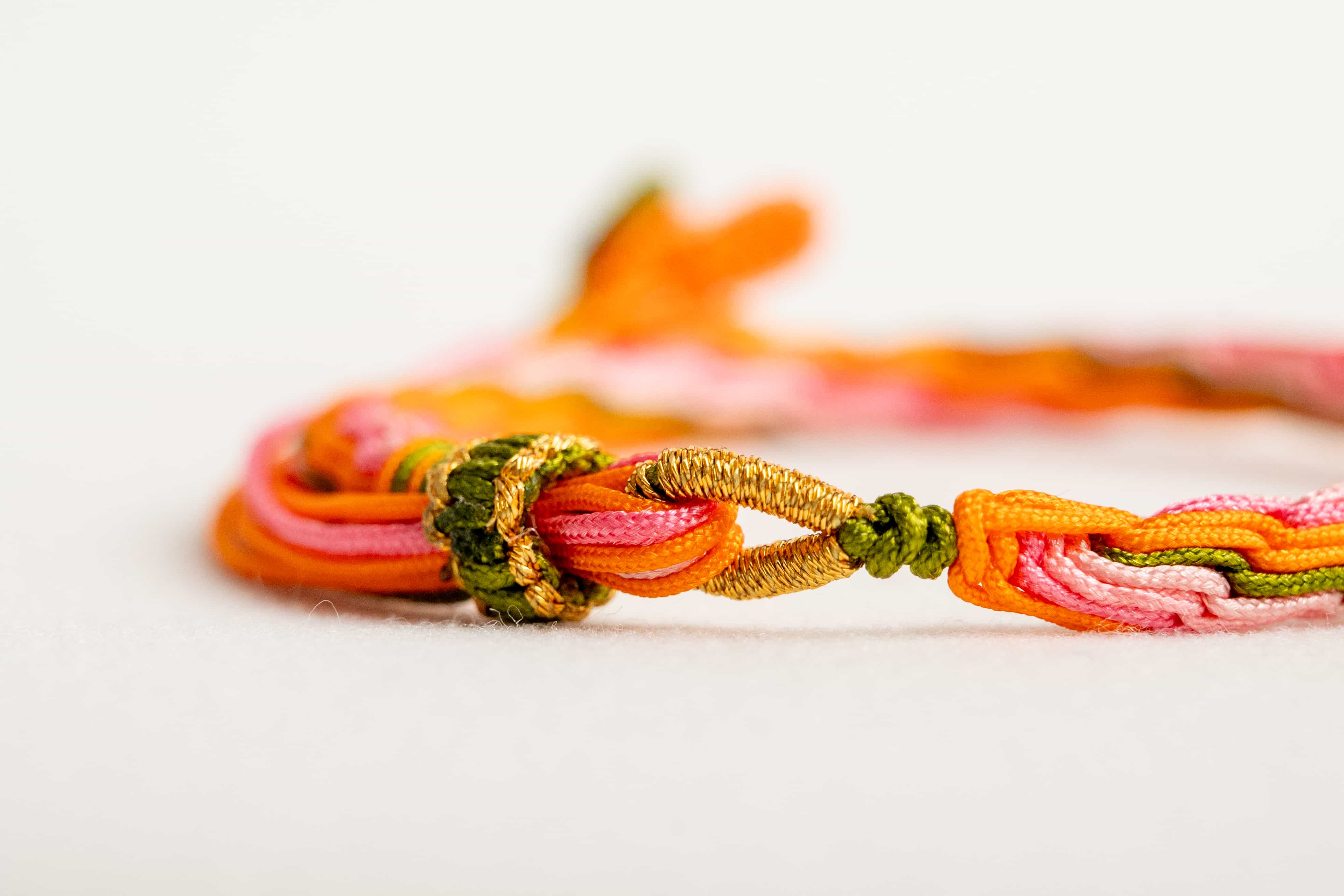 "BEGINNING OF AUTUMN": Pink, Orange & Green Handmade Braided Bracelet for Fulfillment