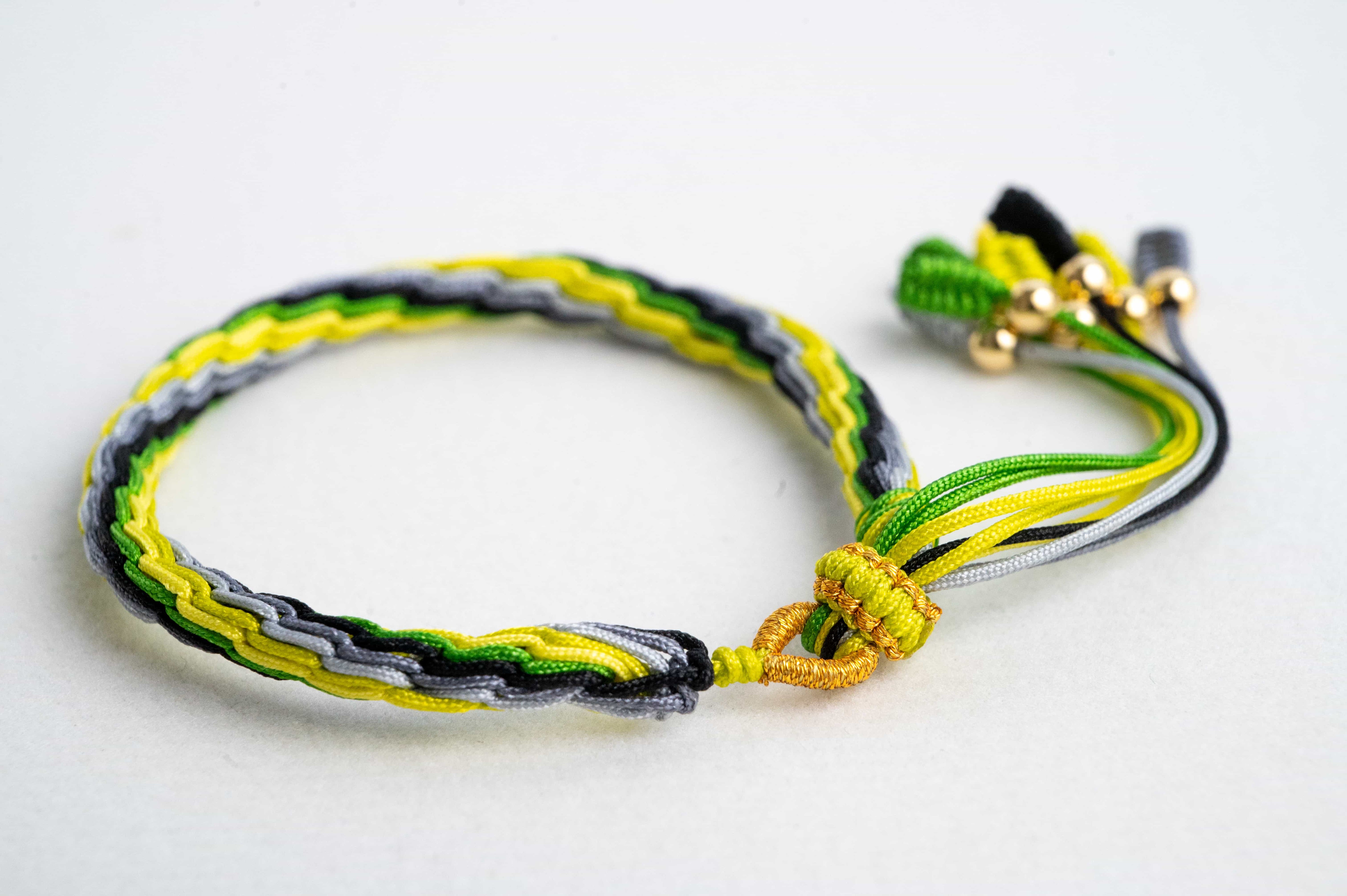 "SUMMER SOLSTICE": Yellow, Green & Grey Handmade Braided Bracelet for Optimism