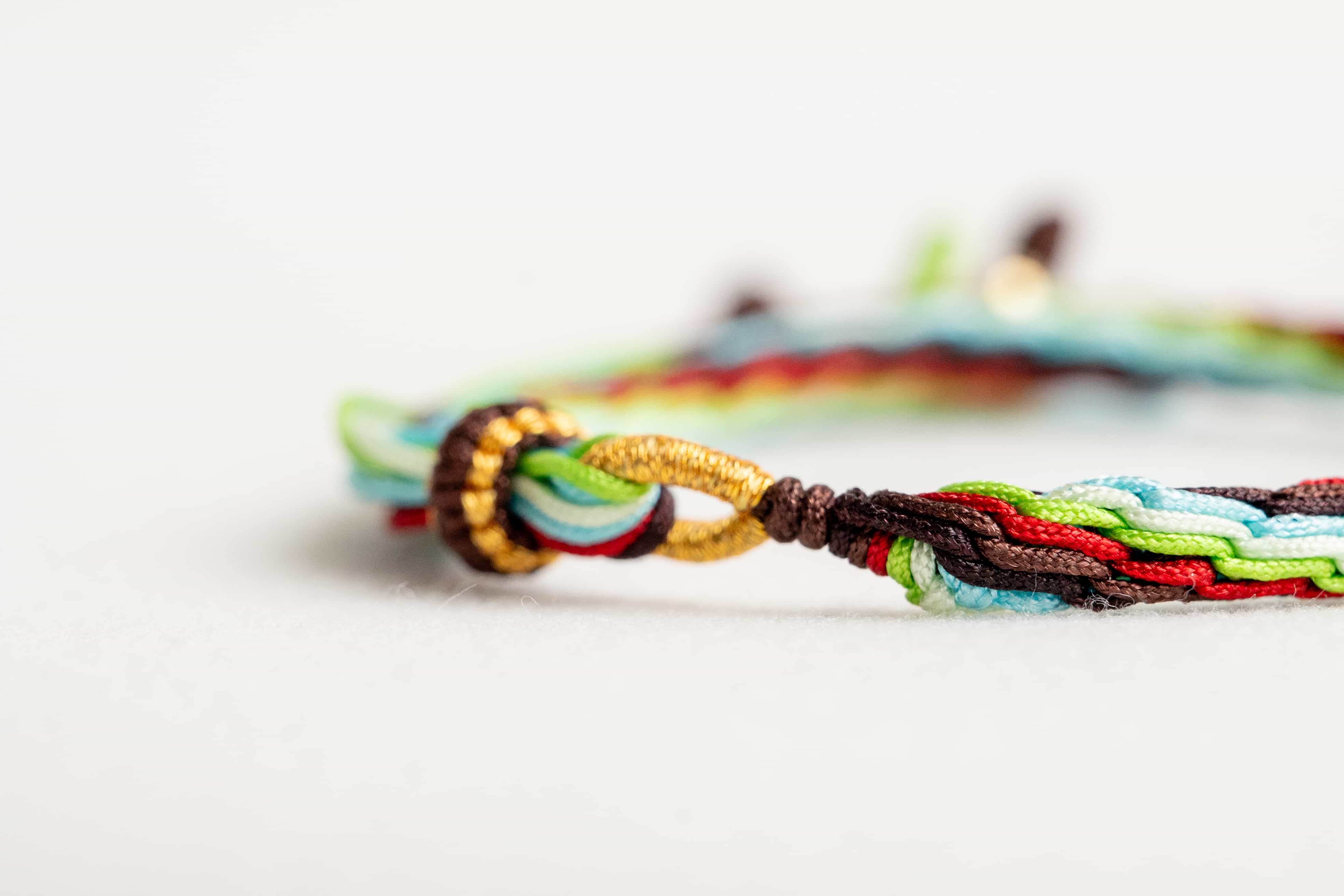 "GRAIN IN EAR": Red, Green and Light Blue Handmade Braided Bracelet for Vitality