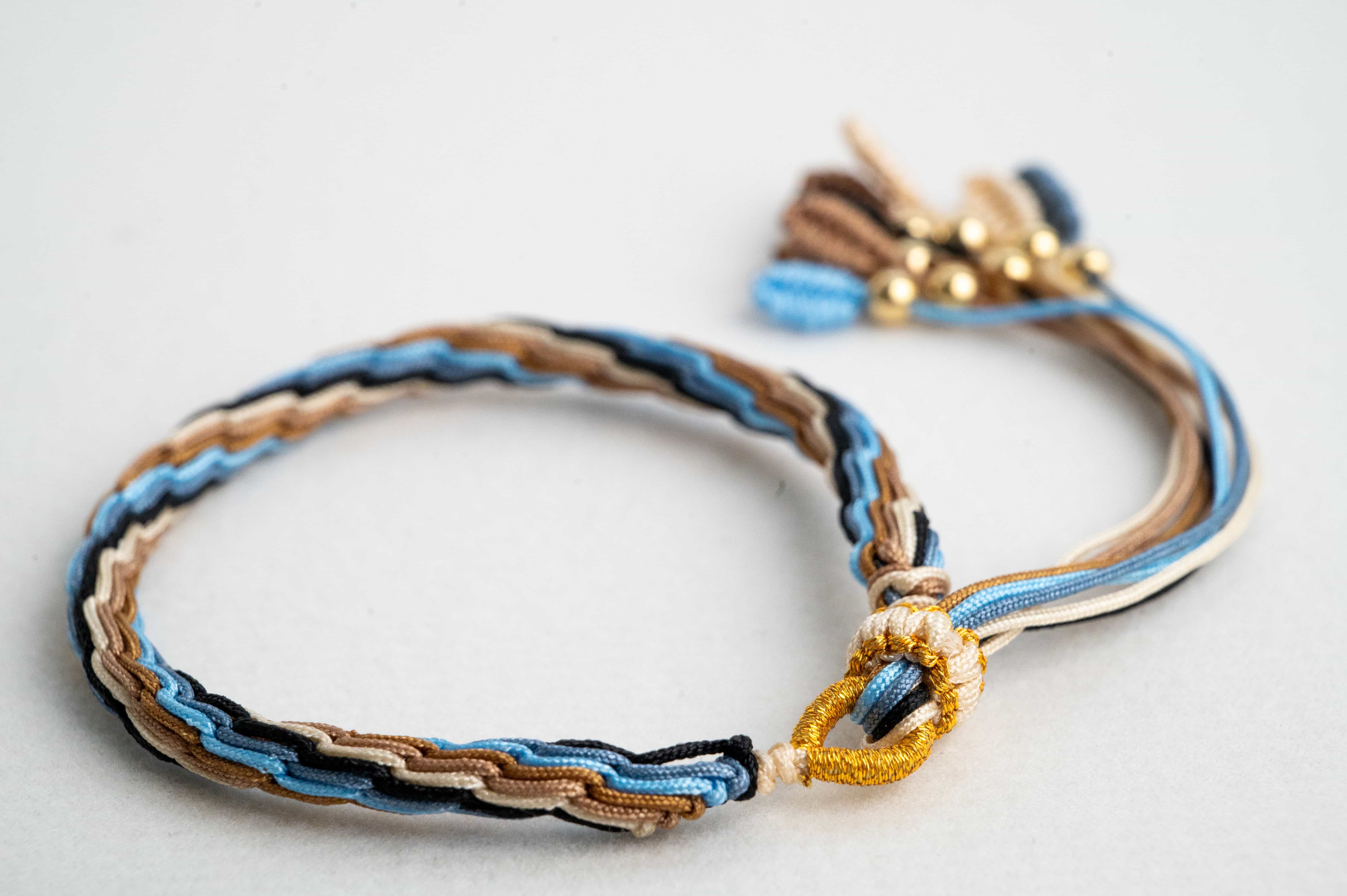 "MINOR SNOW": Brown & Blue Handmade Braided Bracelet for Reconciliation