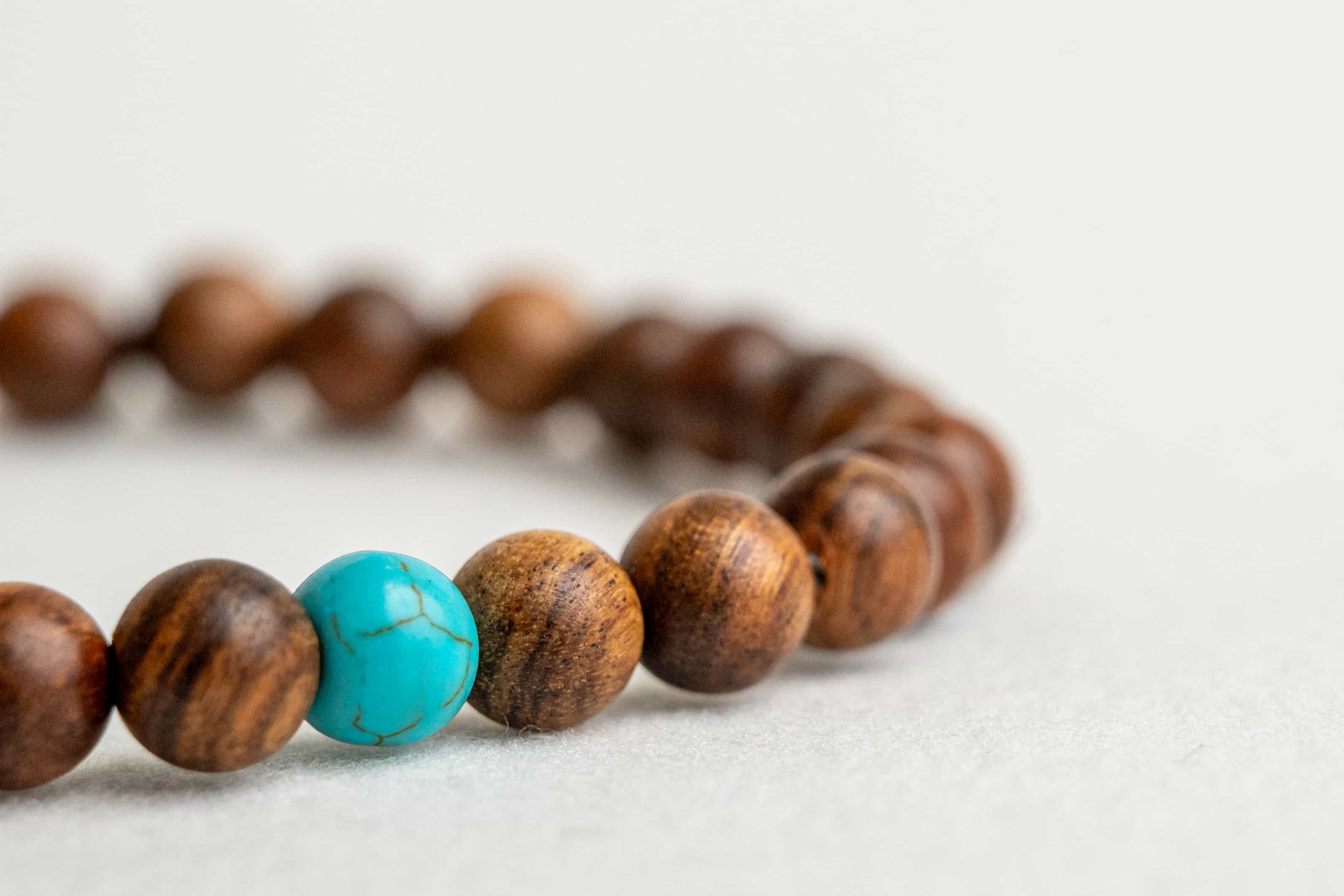 HEALING PROTECTION: Agarwood Beads Bracelet with Turquoise Center Stone