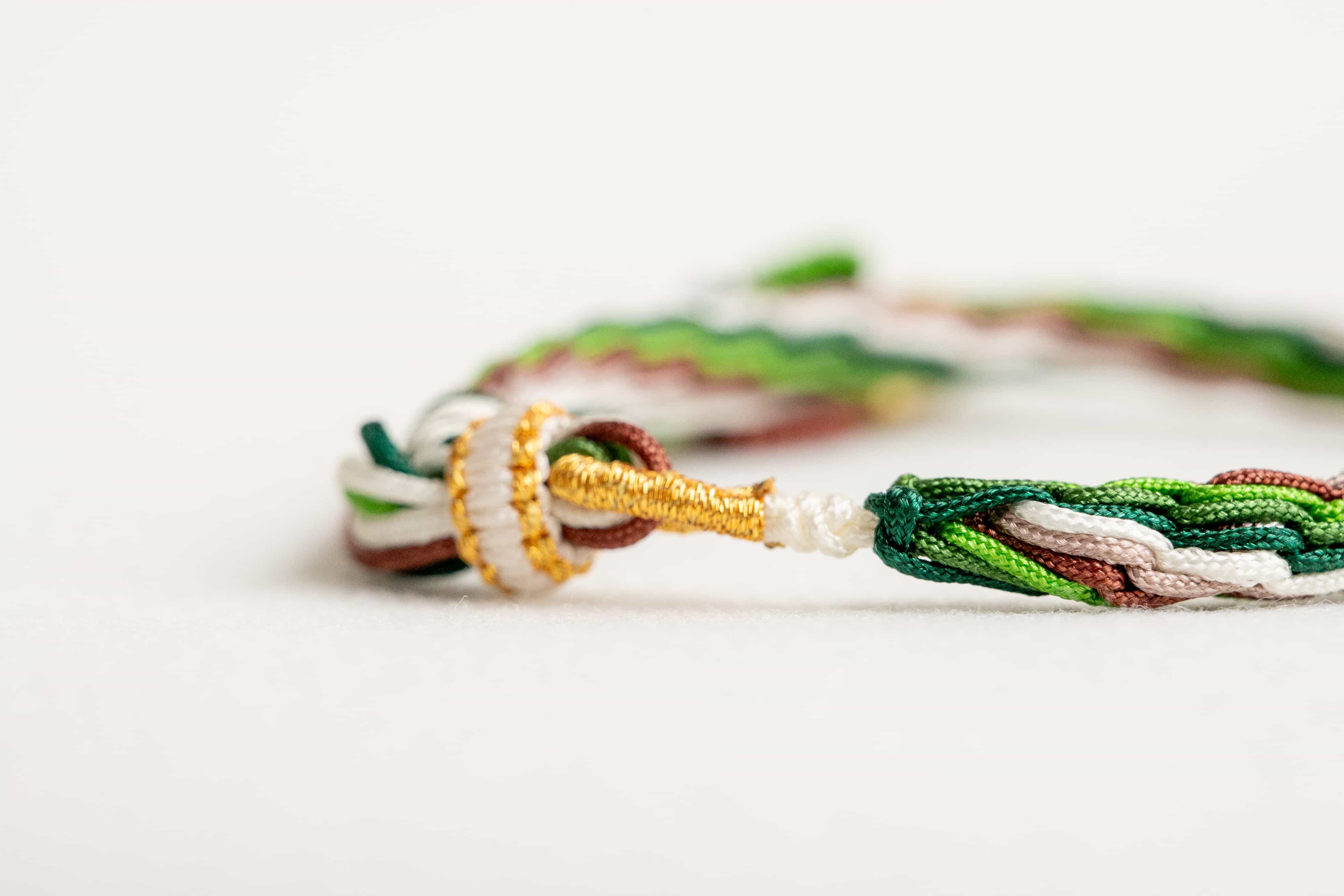 "BEGINNING OF WINTER": Green & Brown Handmade Braided Bracelet for Forgiveness