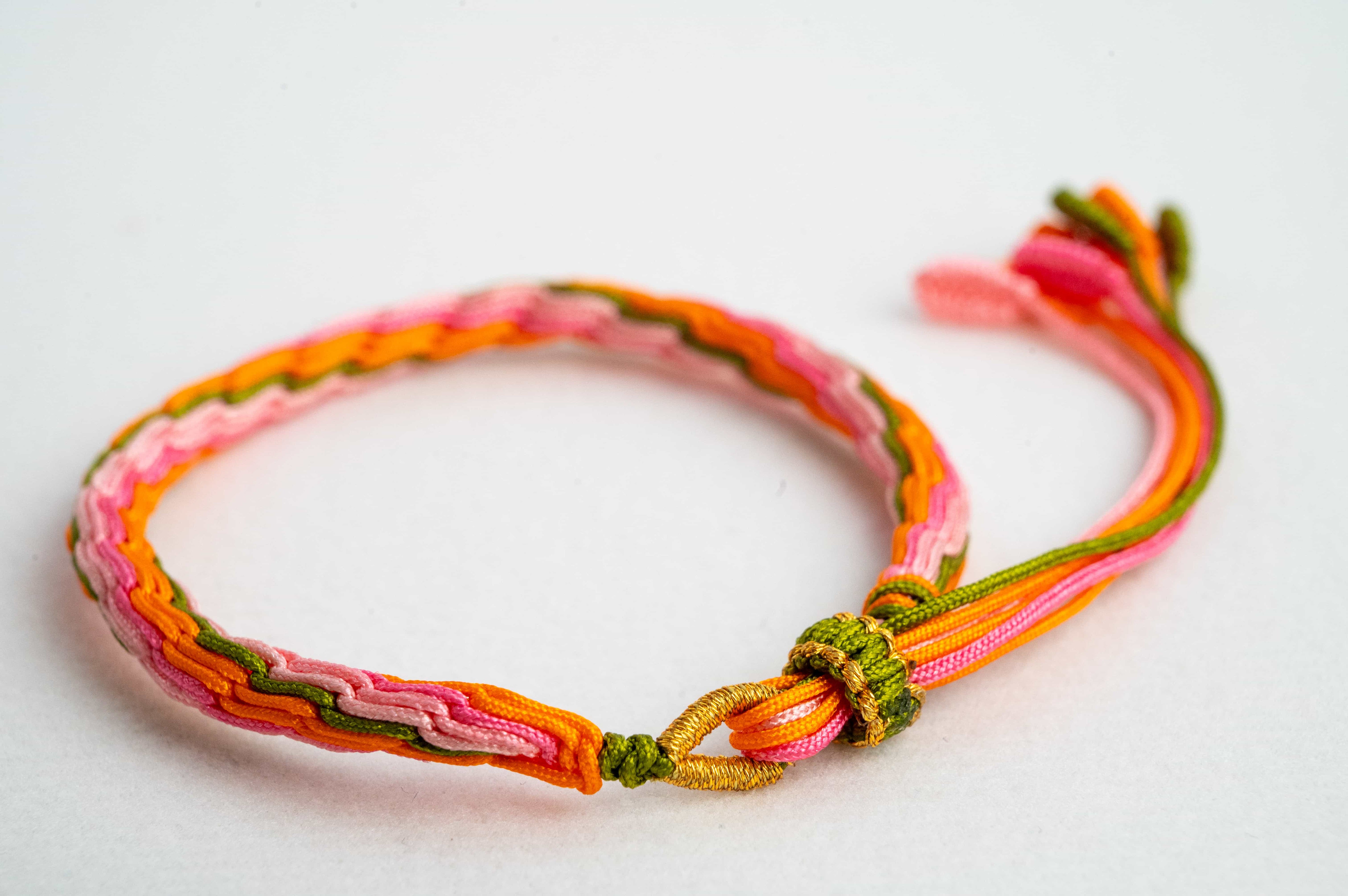 "BEGINNING OF AUTUMN": Pink, Orange & Green Handmade Braided Bracelet for Fulfillment