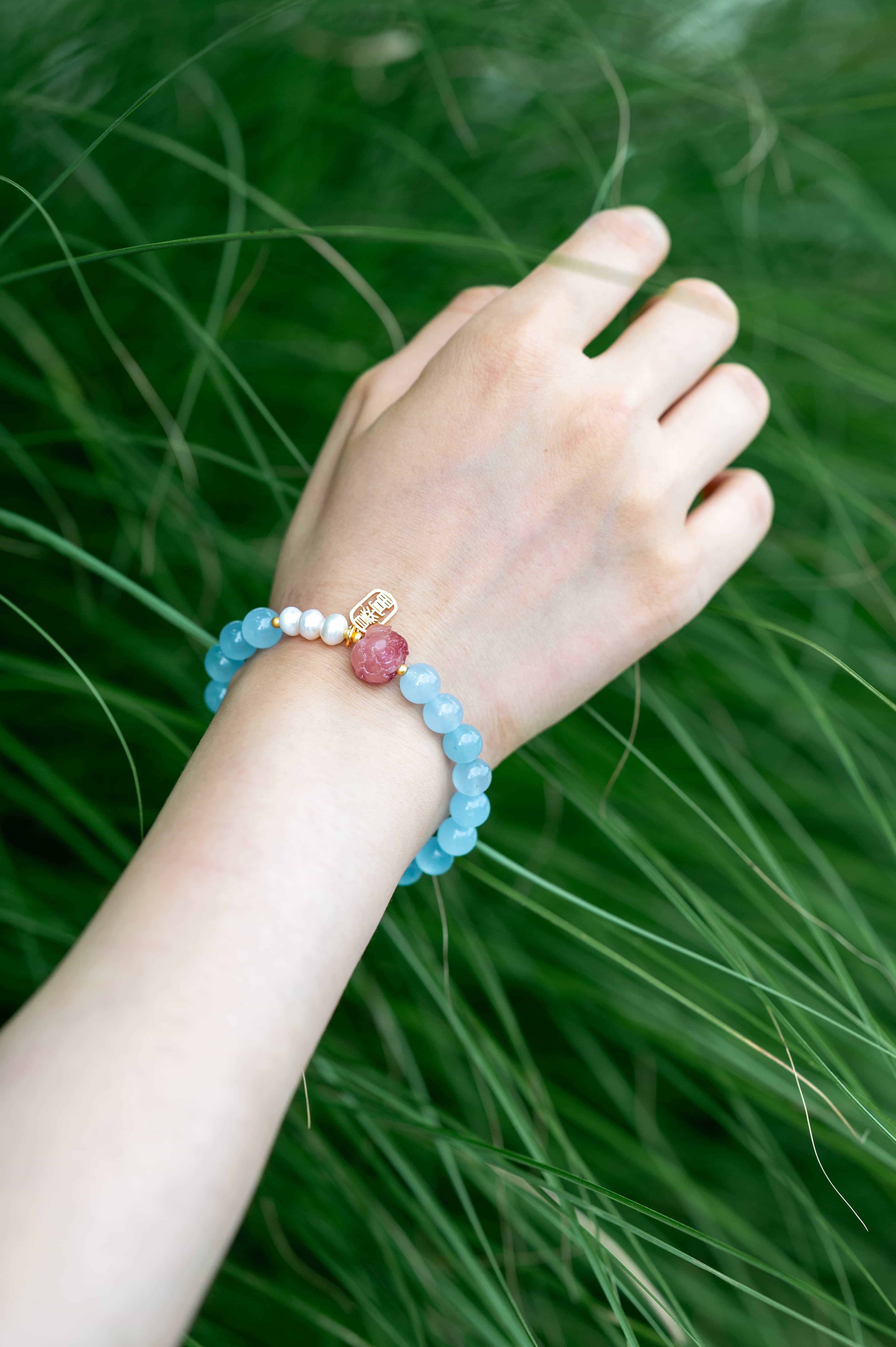 POSITIVE ENERGY Larimar inspired and Pearl Bracelet