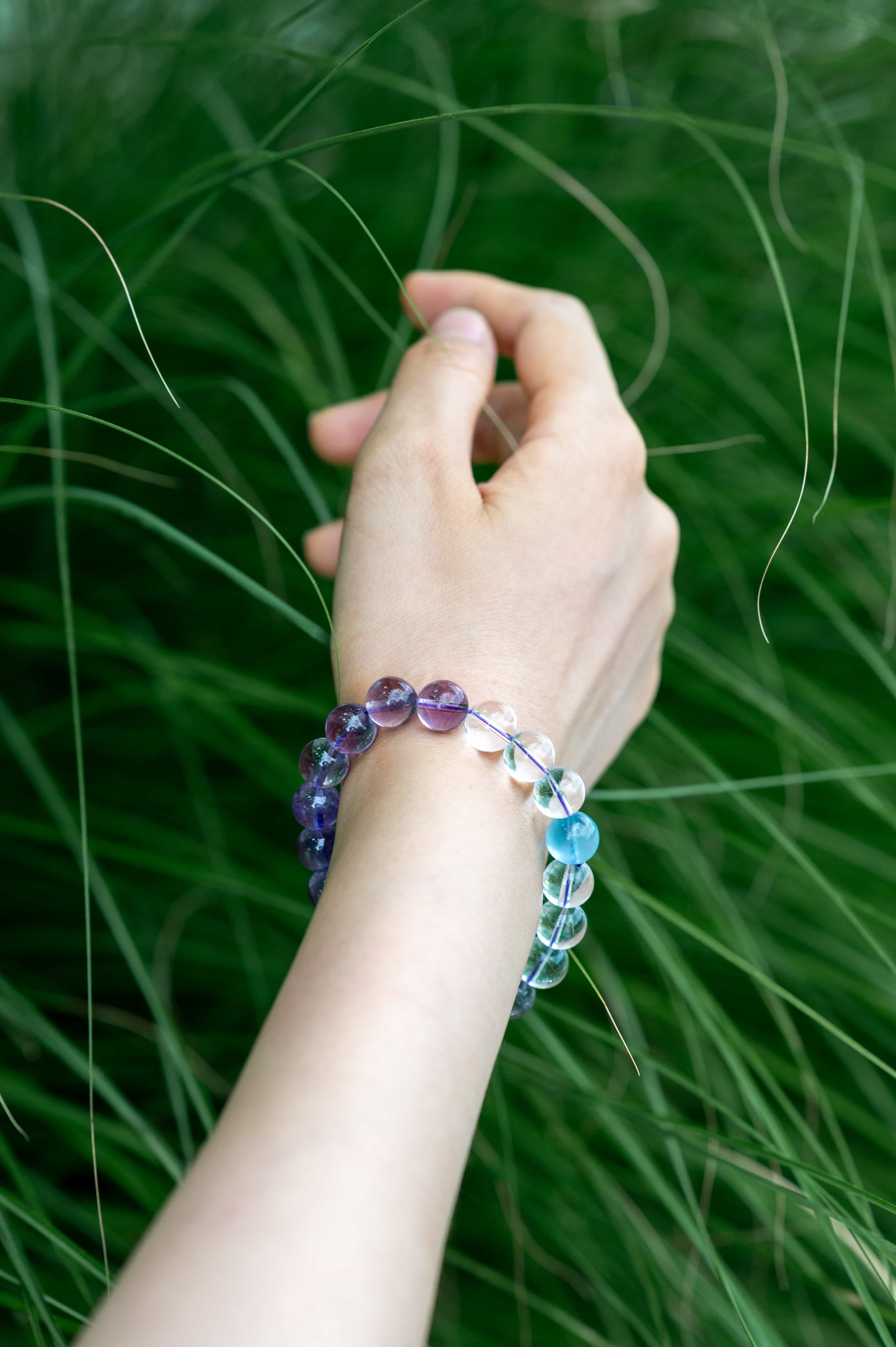 POSITIVE ENERGY Amethyst, White Crystal and Aquamarine bracelet