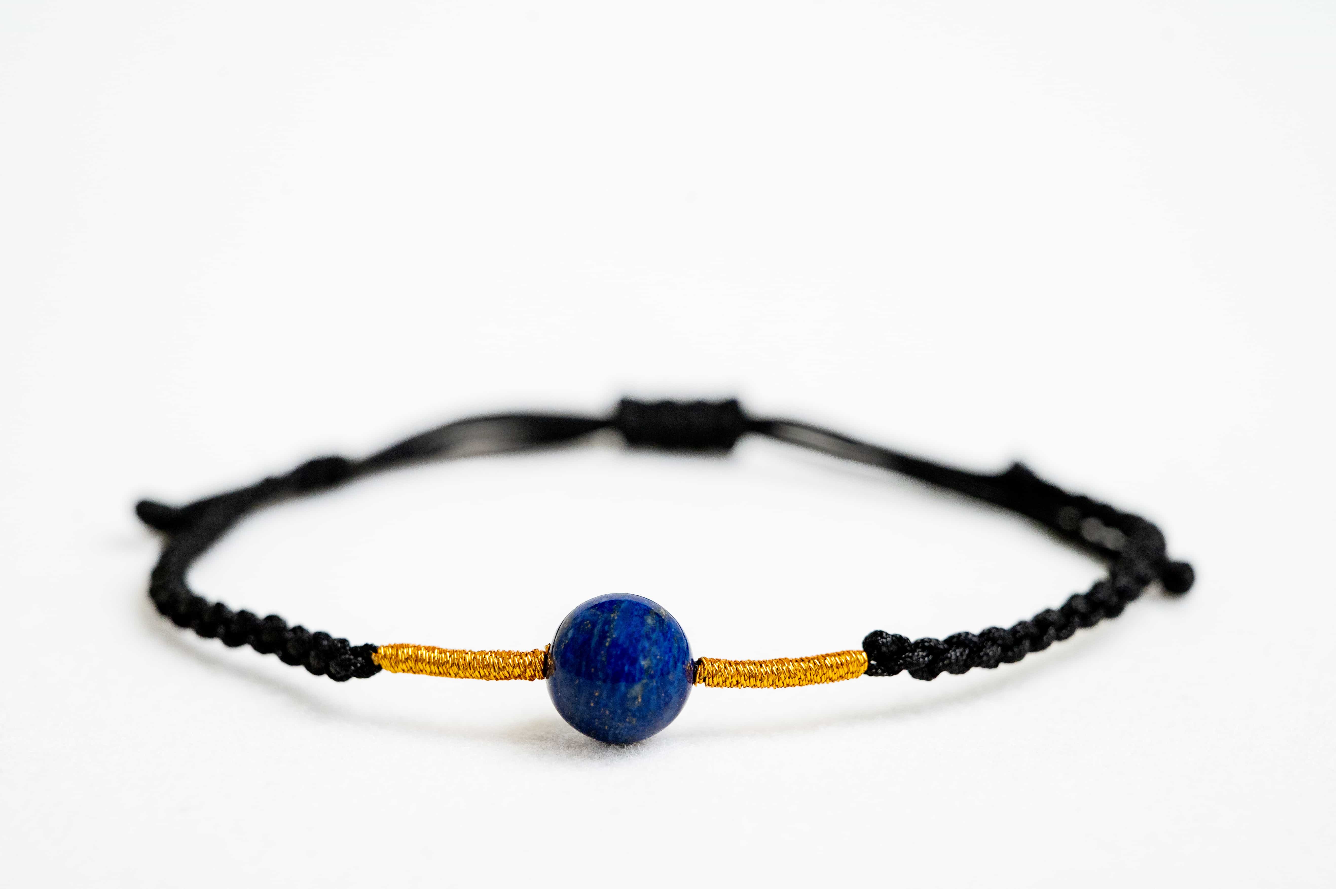 WATER: Lazurite Bead Black & Gold Braided Bracelet