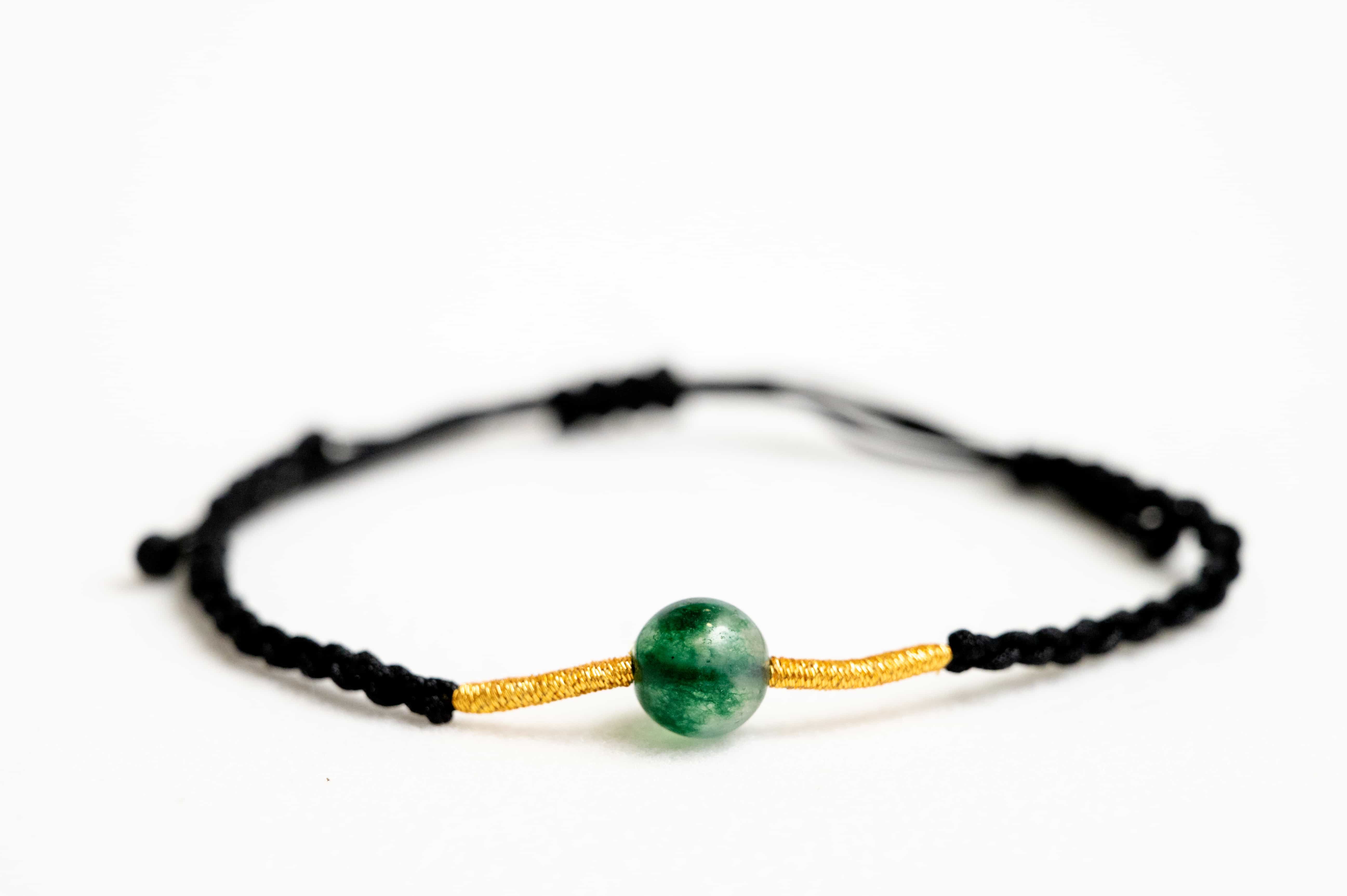 METAL: Jadeite Bead Black & Gold Braided Bracelet