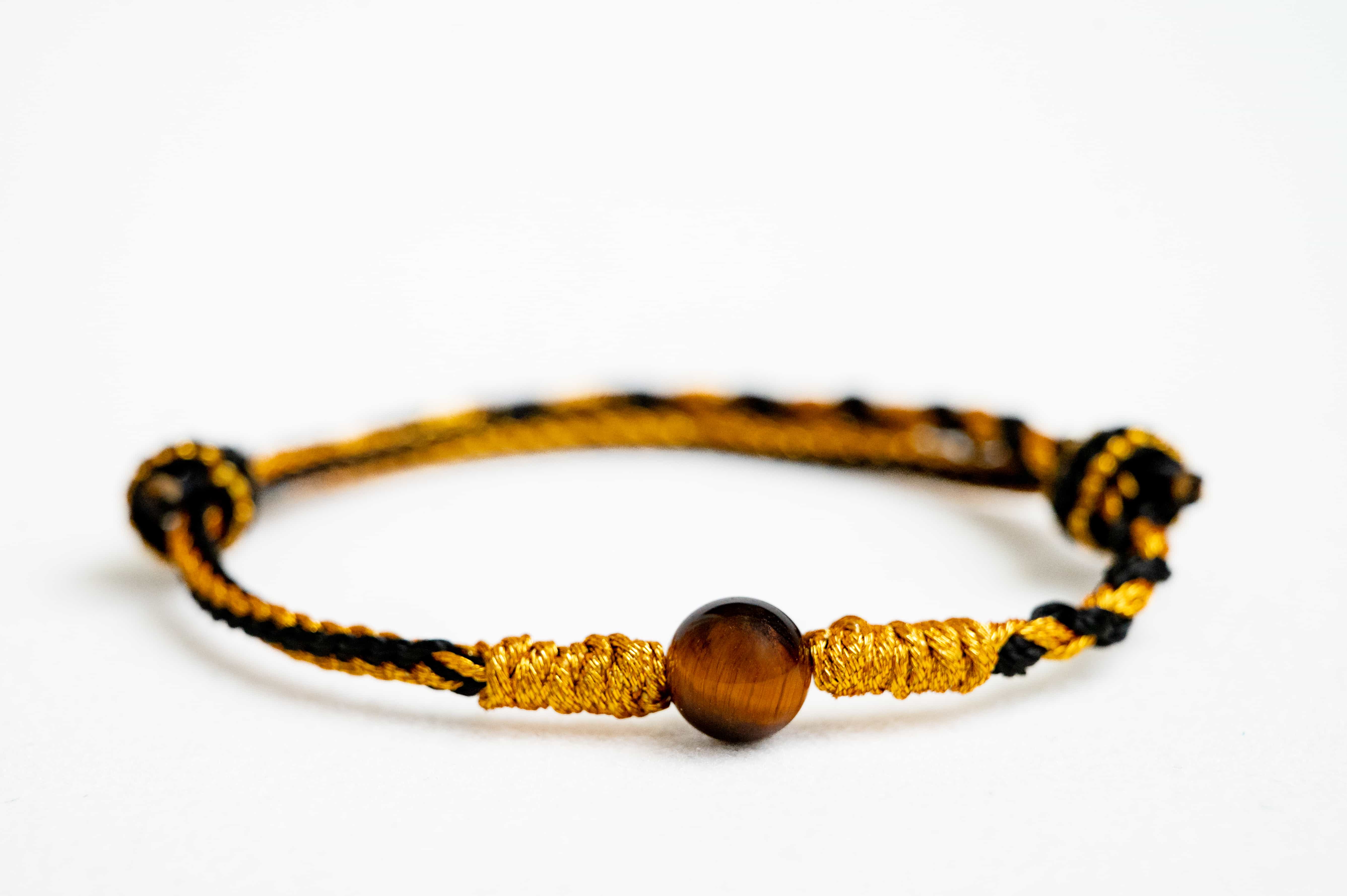 WATER: Tiger's Eye Bead Black & Gold Braided Bracelet