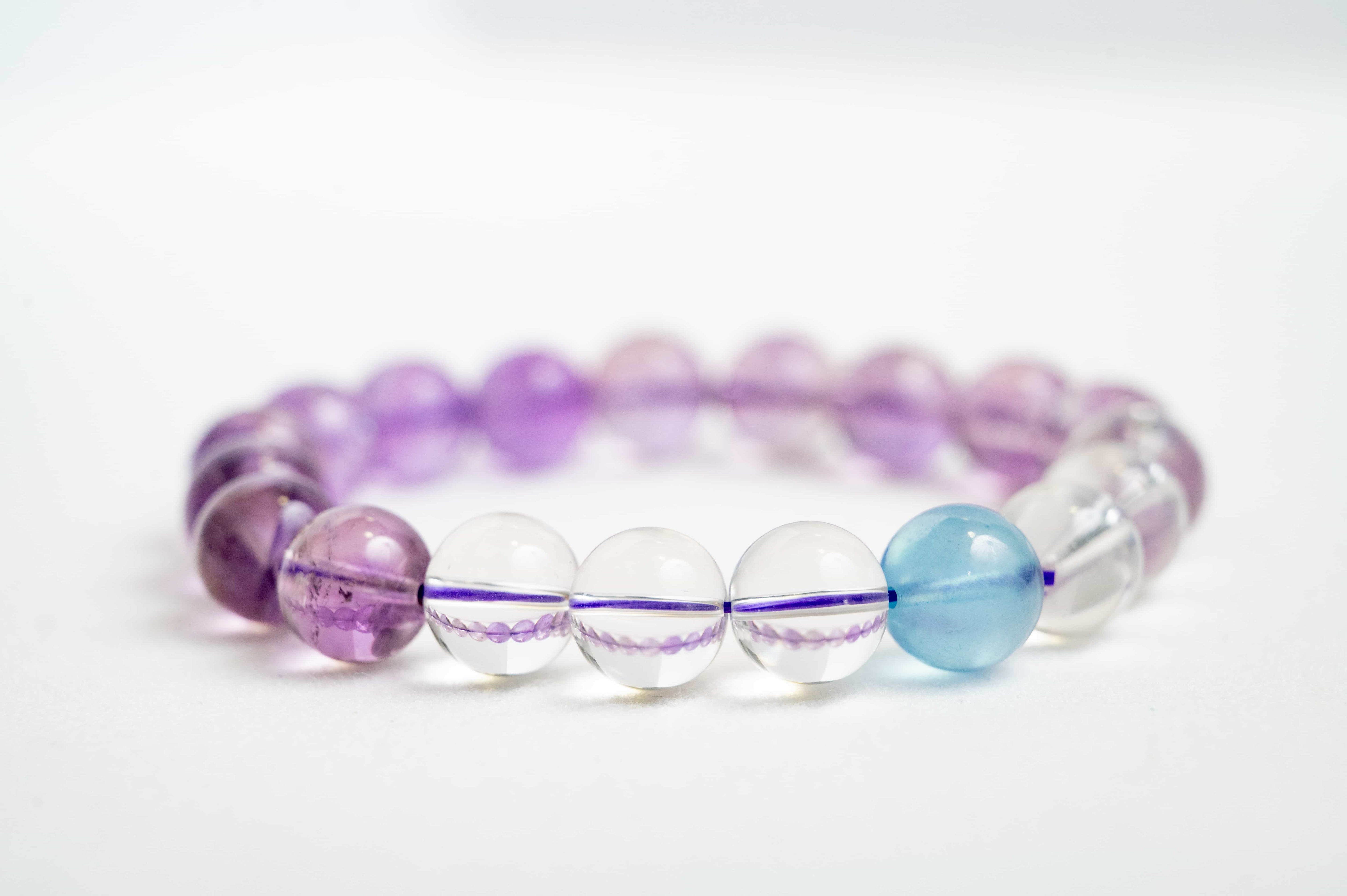 POSITIVE ENERGY Amethyst, White Crystal and Aquamarine bracelet