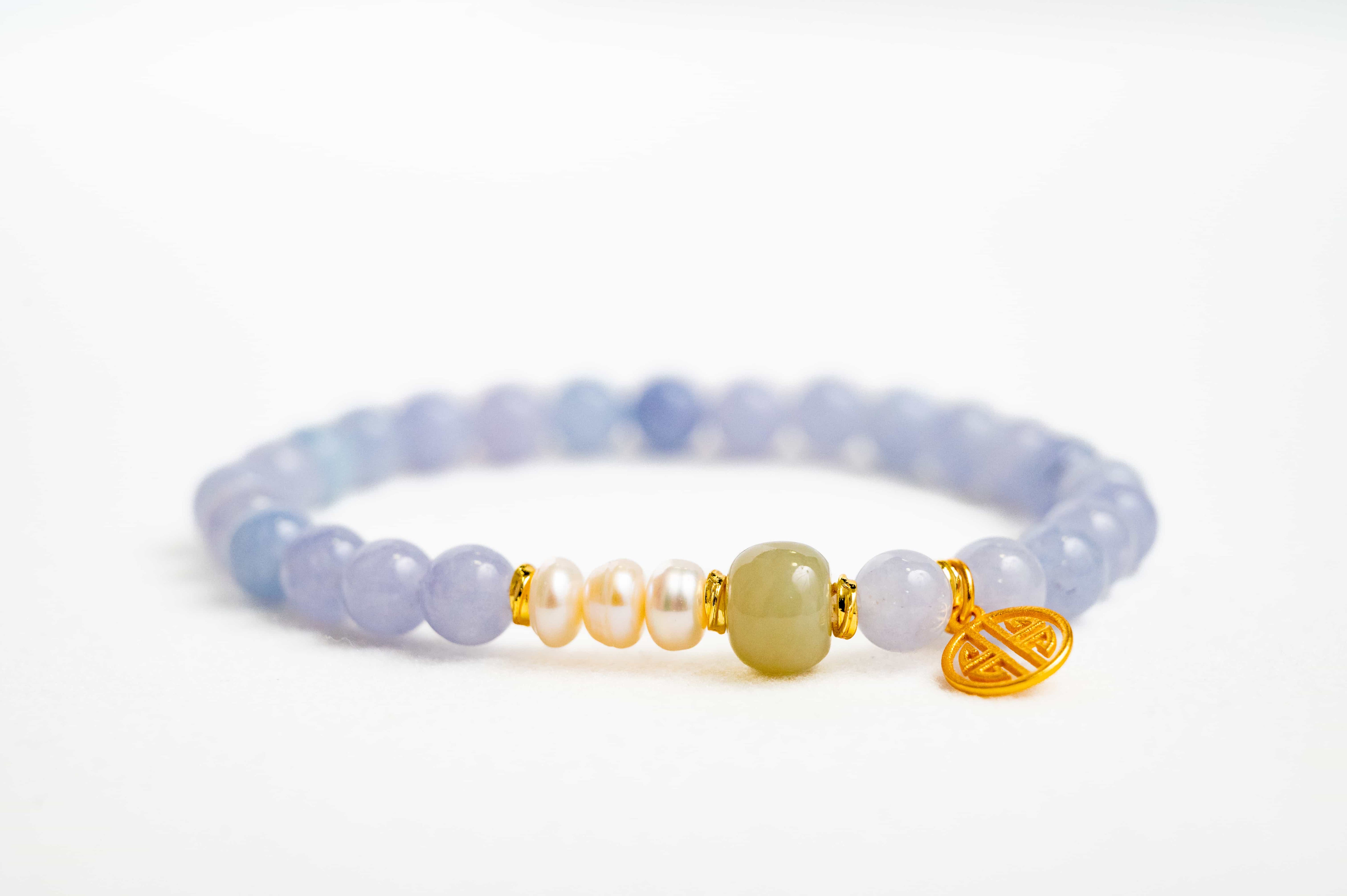 POSITIVE ENERGY Aquamarine-inspired and Pearl and Hetian Jade Inspired Bracelet