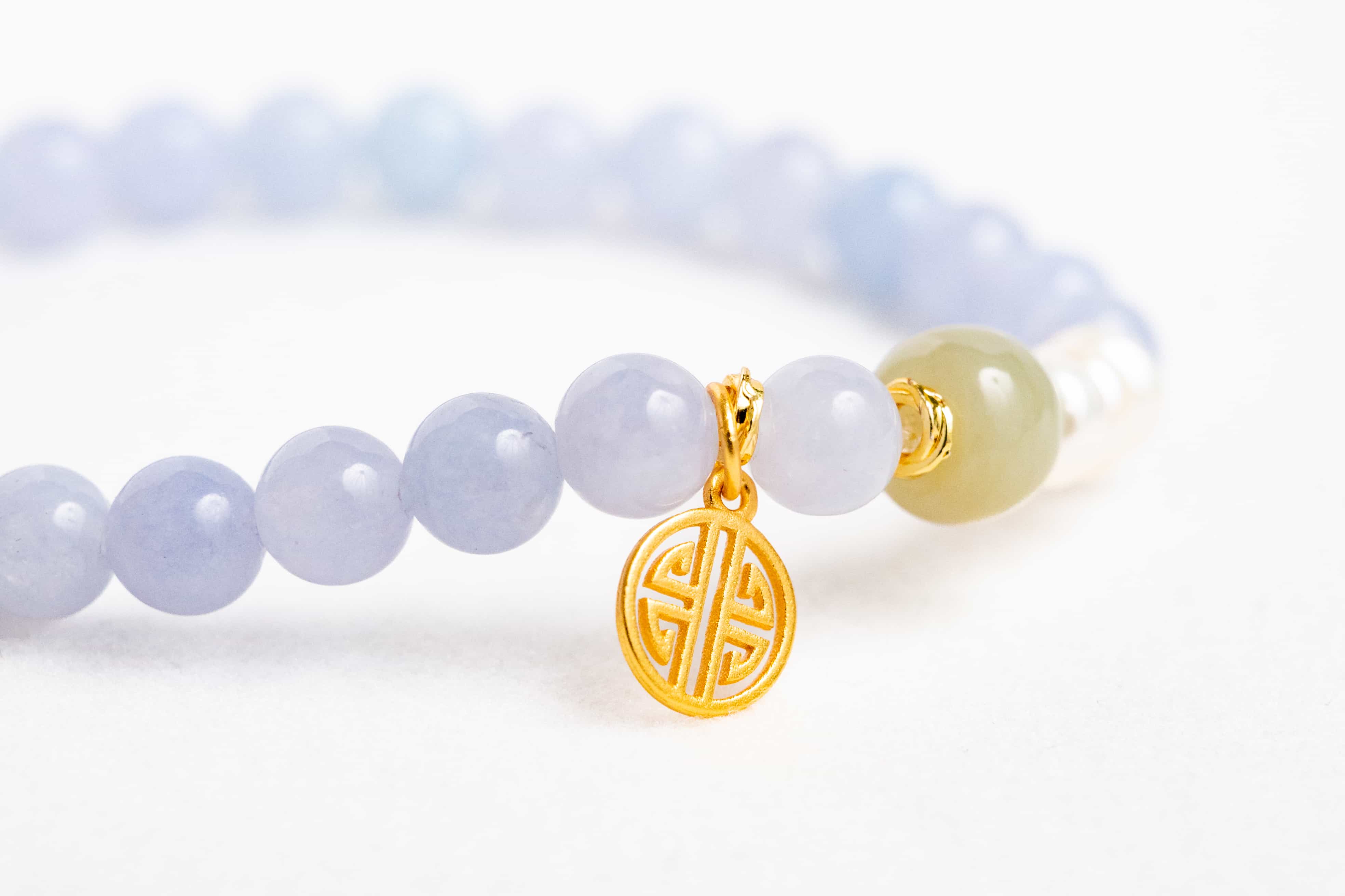 POSITIVE ENERGY Aquamarine-inspired and Pearl and Hetian Jade Inspired Bracelet