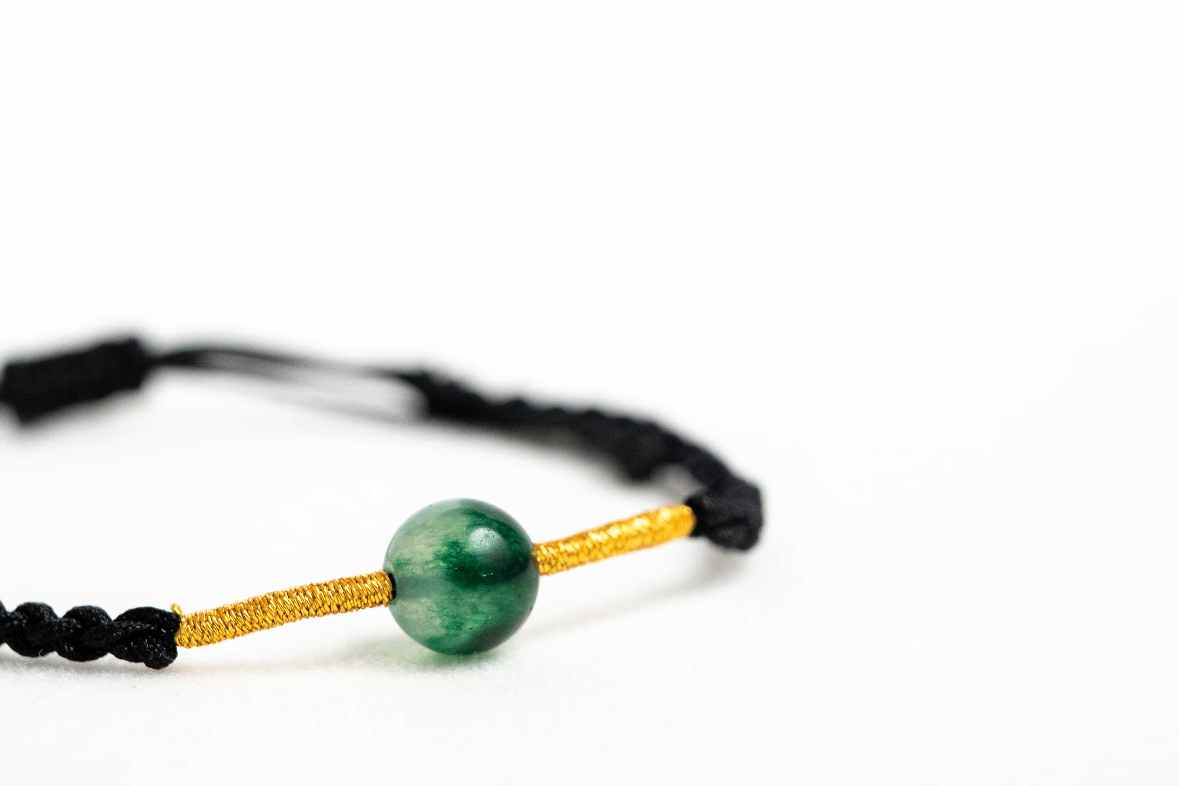 METAL: Jadeite Bead Black & Gold Braided Bracelet