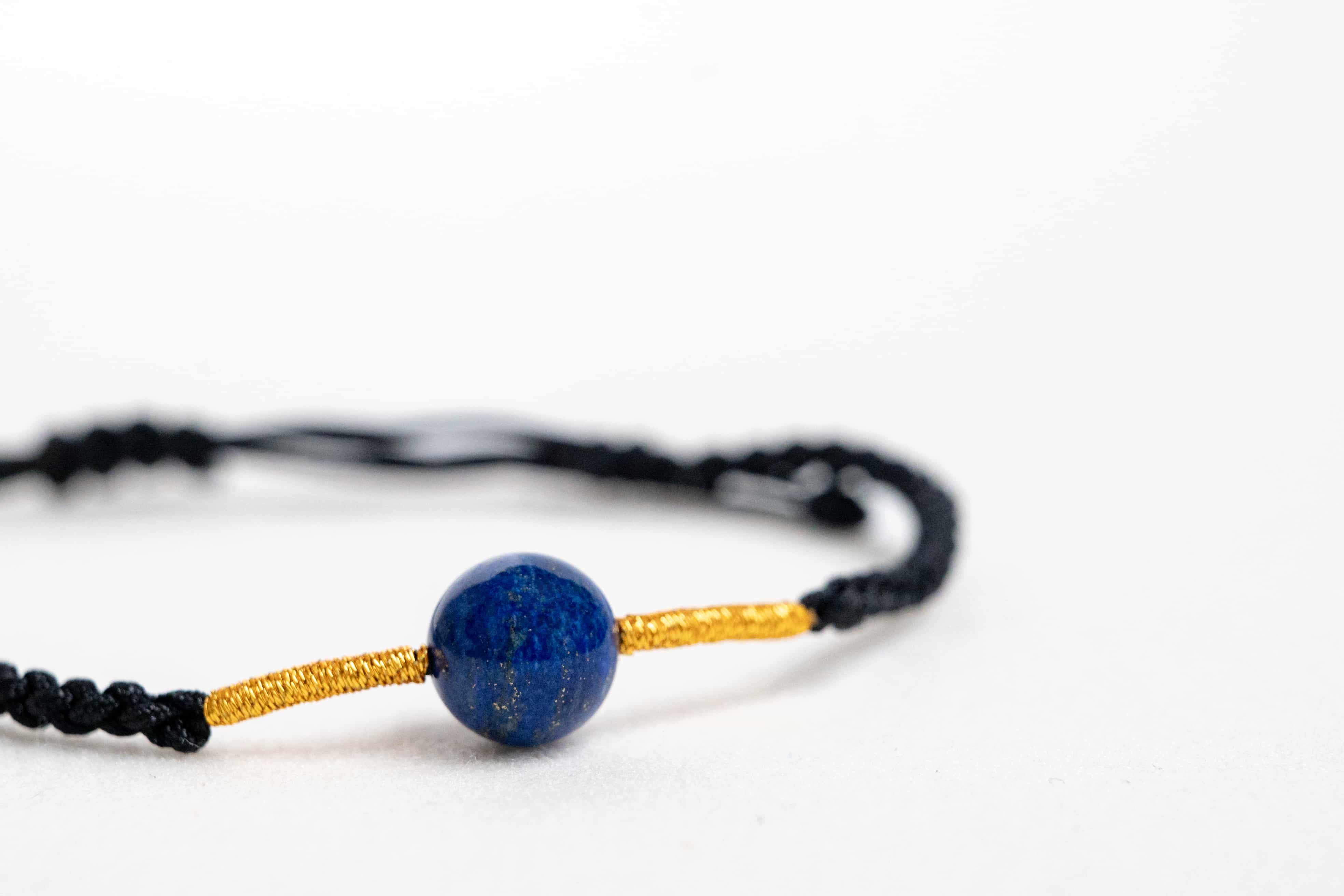 WATER: Lazurite Bead Black & Gold Braided Bracelet