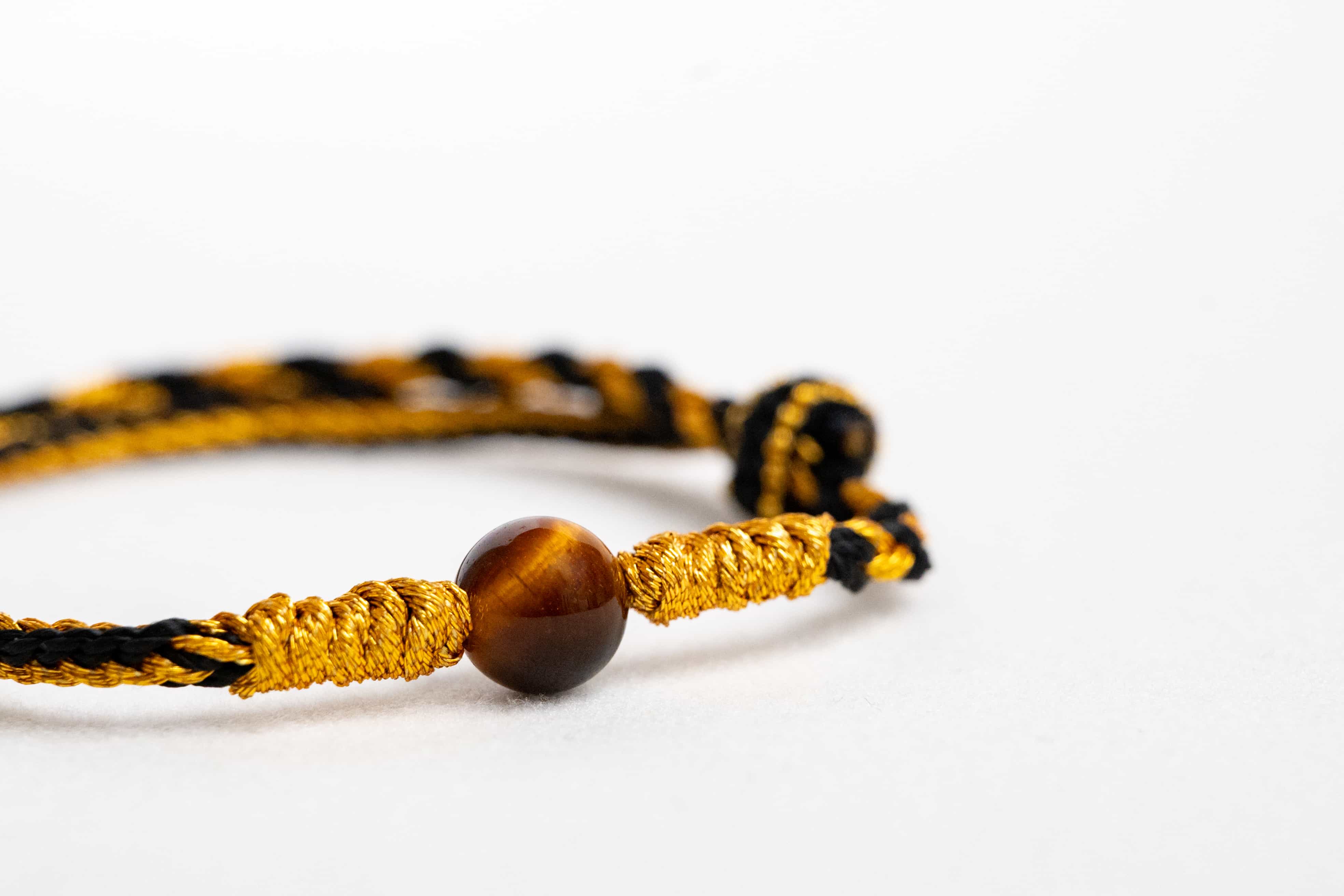 WATER: Tiger's Eye Bead Black & Gold Braided Bracelet