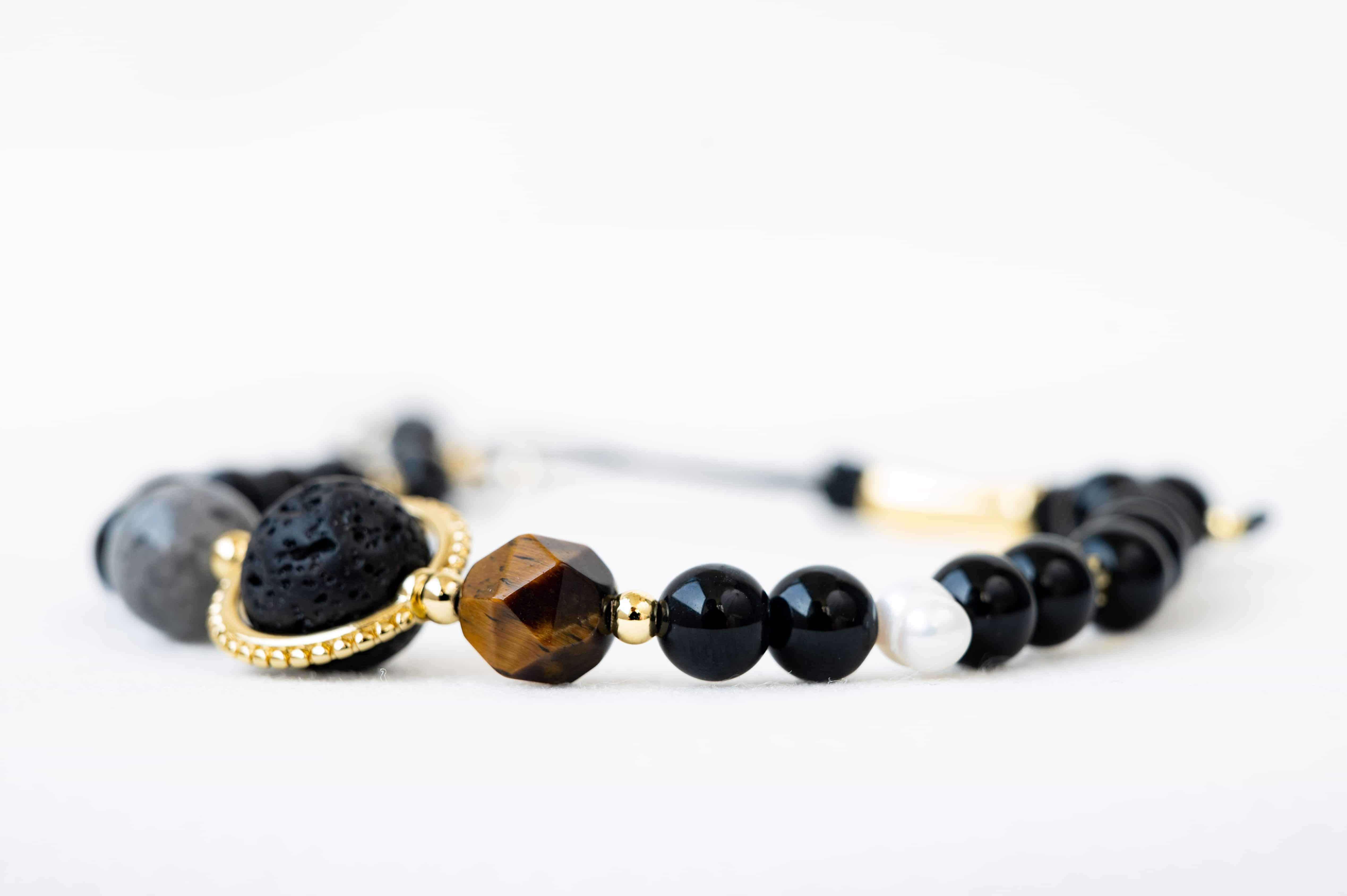 POSITIVE ENERGY Fortune-Turning Lava Stone & Obsidian Bracelet