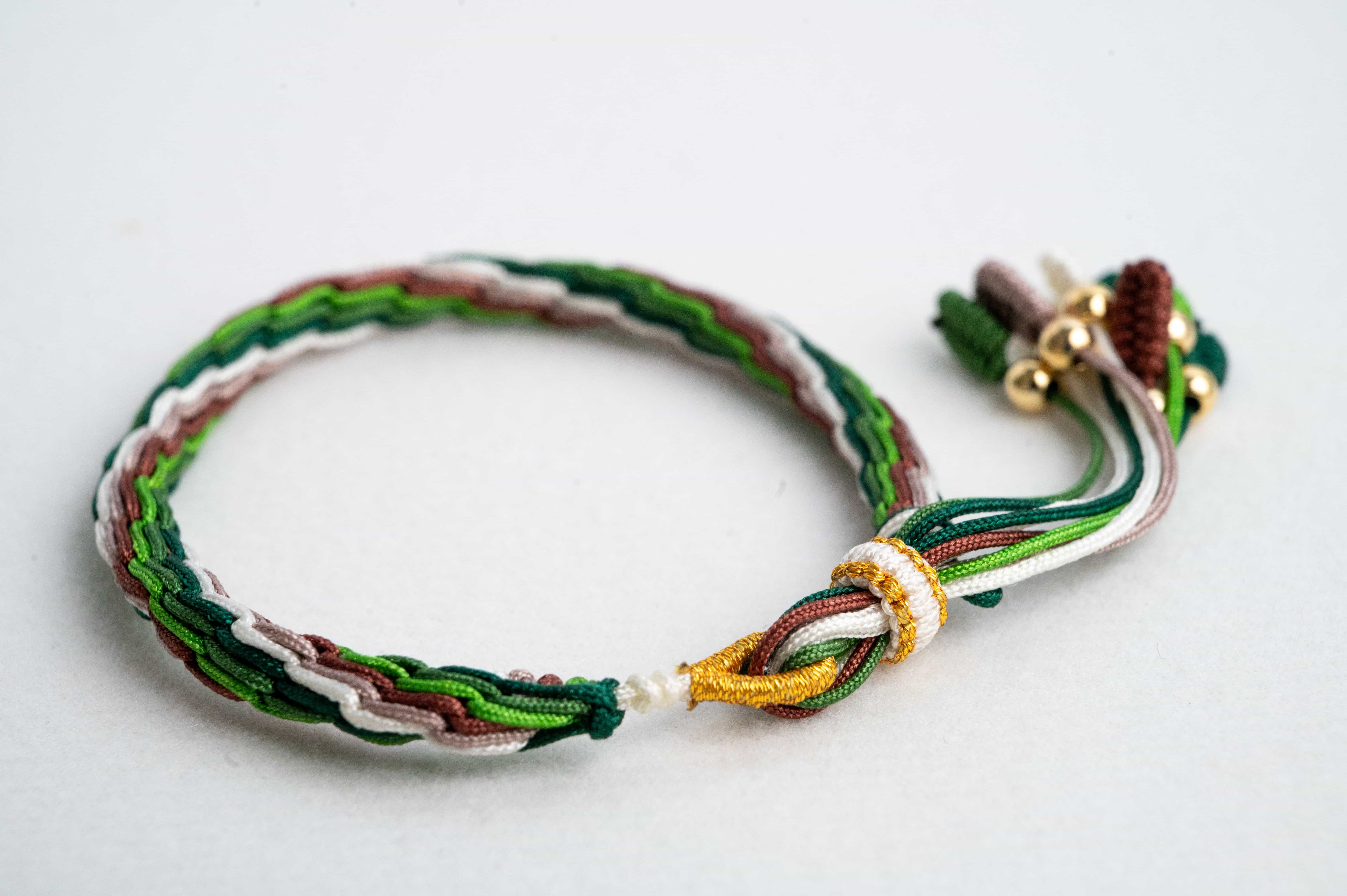 "WHITE DEW": Green & Brown Handmade Braided Bracelet for Balance