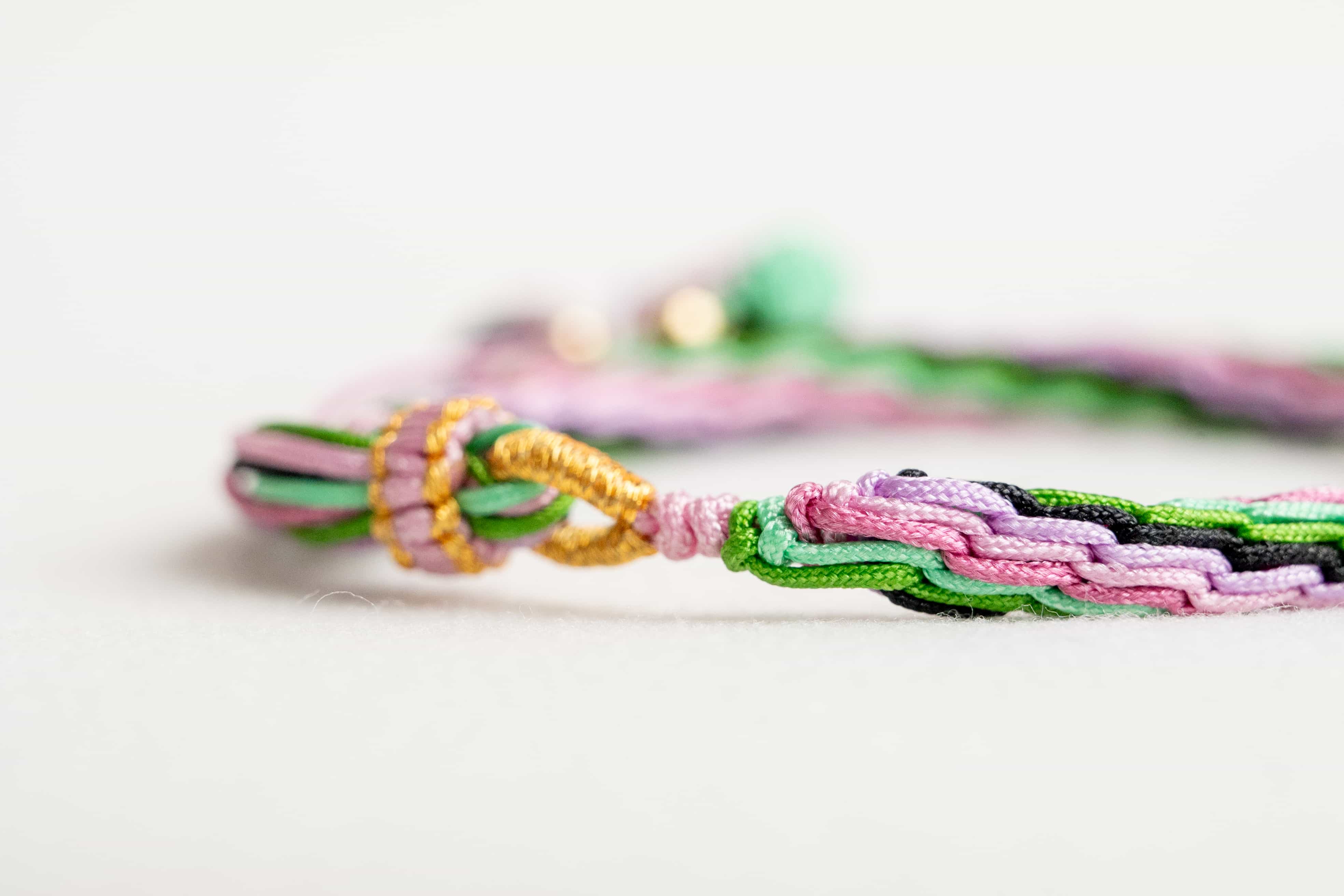 "BEGINNING OF SUMMER": Pink and Green Handmade Braided Bracelet for Hope