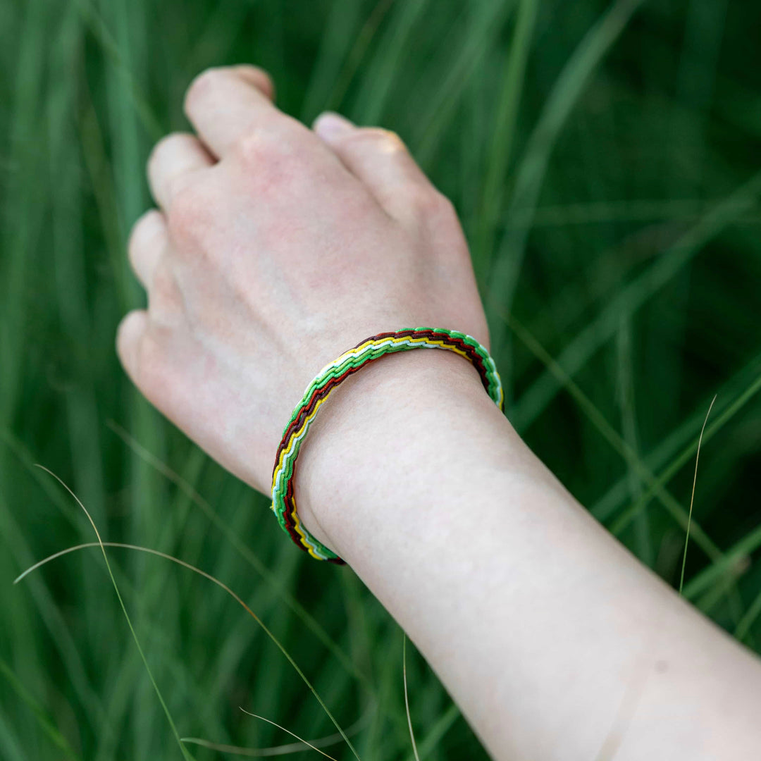 "GRAIN BUDS": Yellow, Green and Brown Handmade Braided Bracelet for Courage