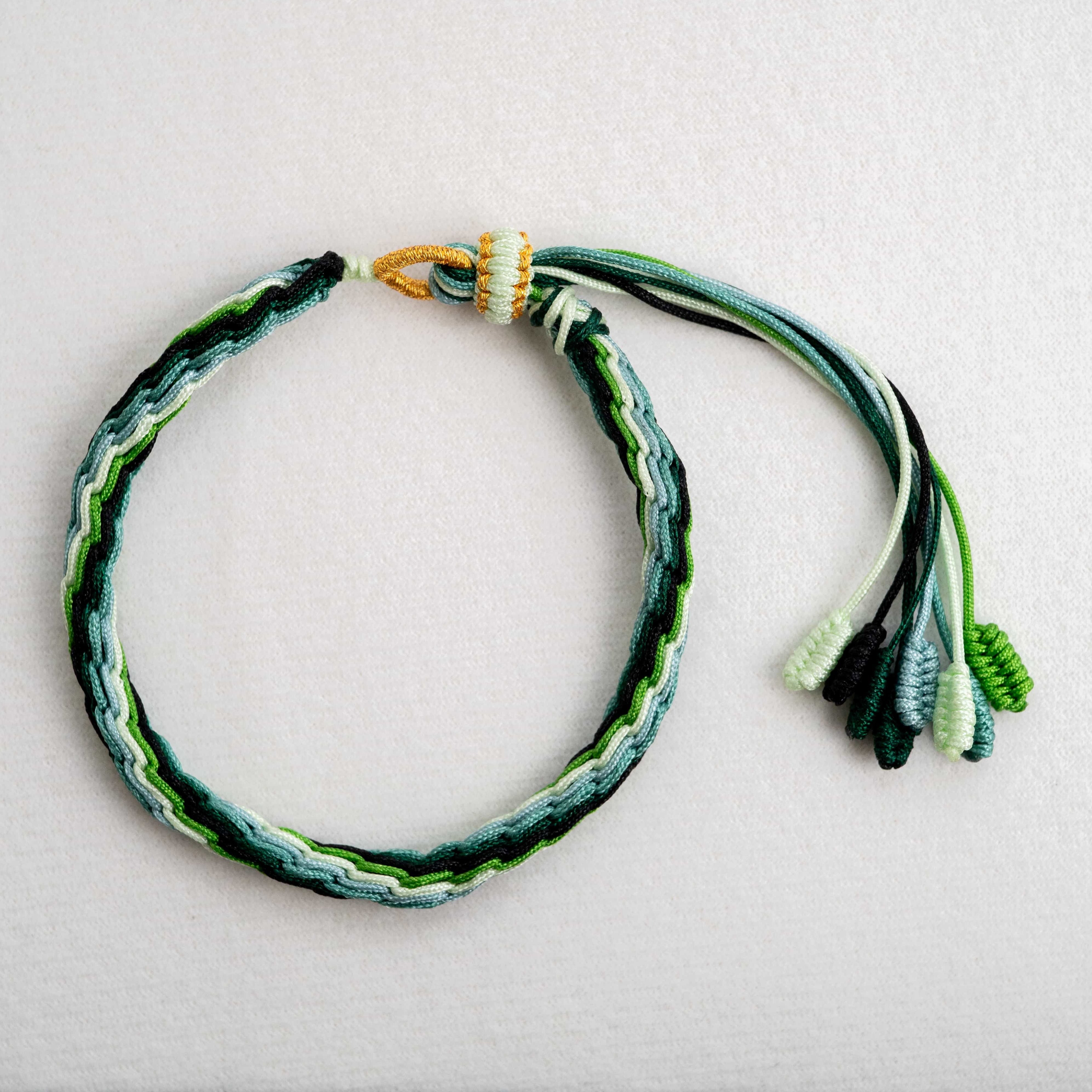 "RAIN WATER": Green and Light Blue Handmade Braided Bracelet for Clarity