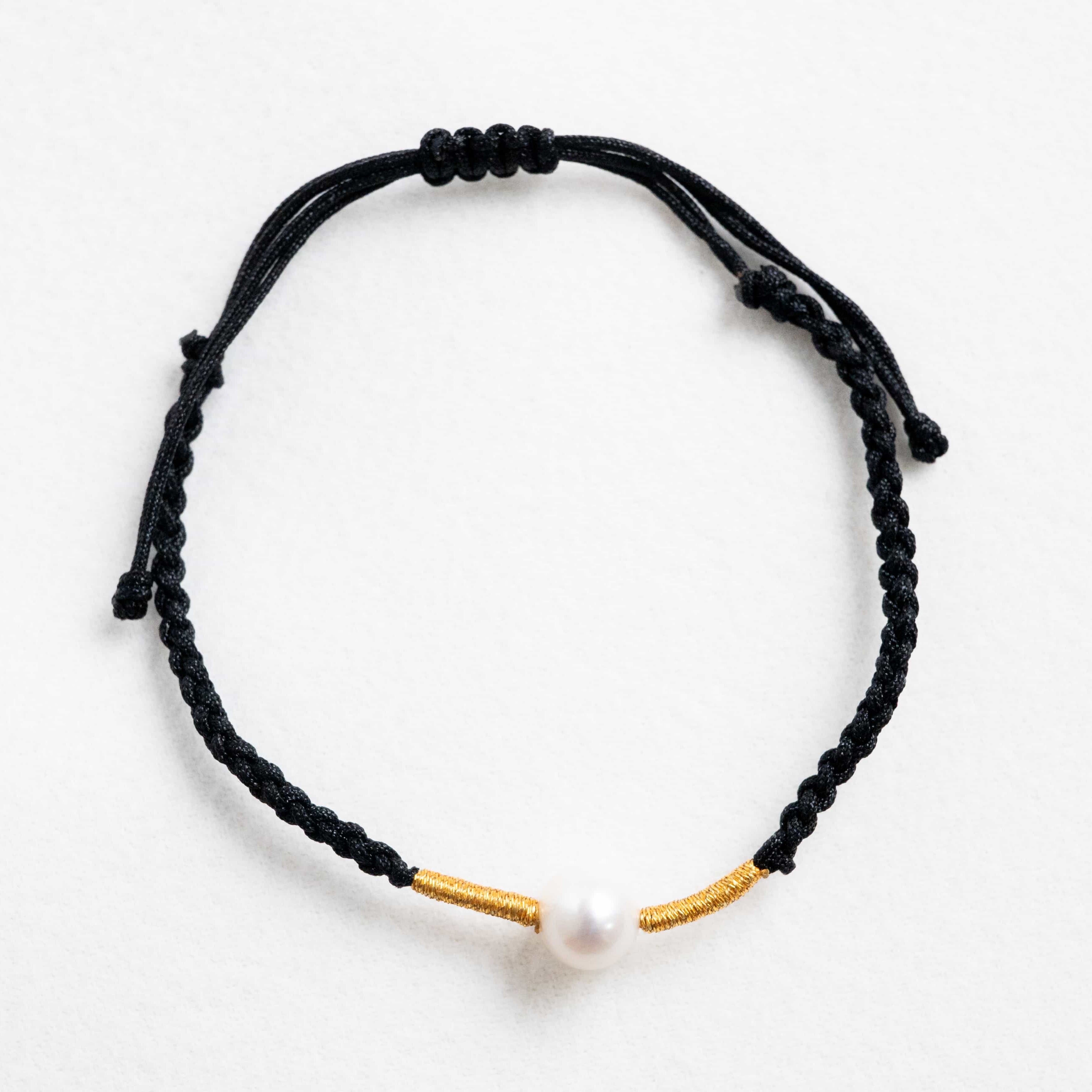 WATER: Pearl Bead Black & Gold Braided Bracelet