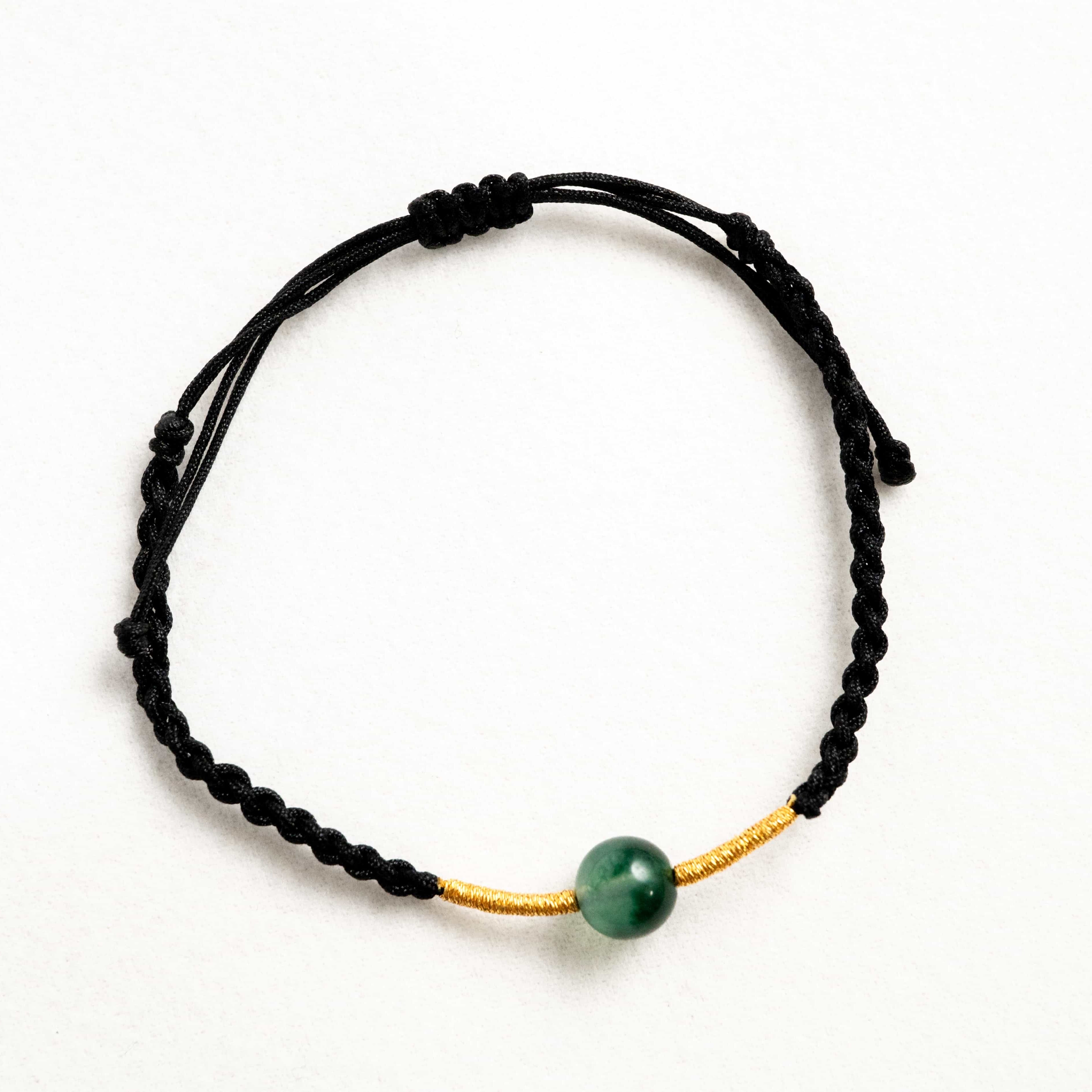 METAL: Jadeite Bead Black & Gold Braided Bracelet