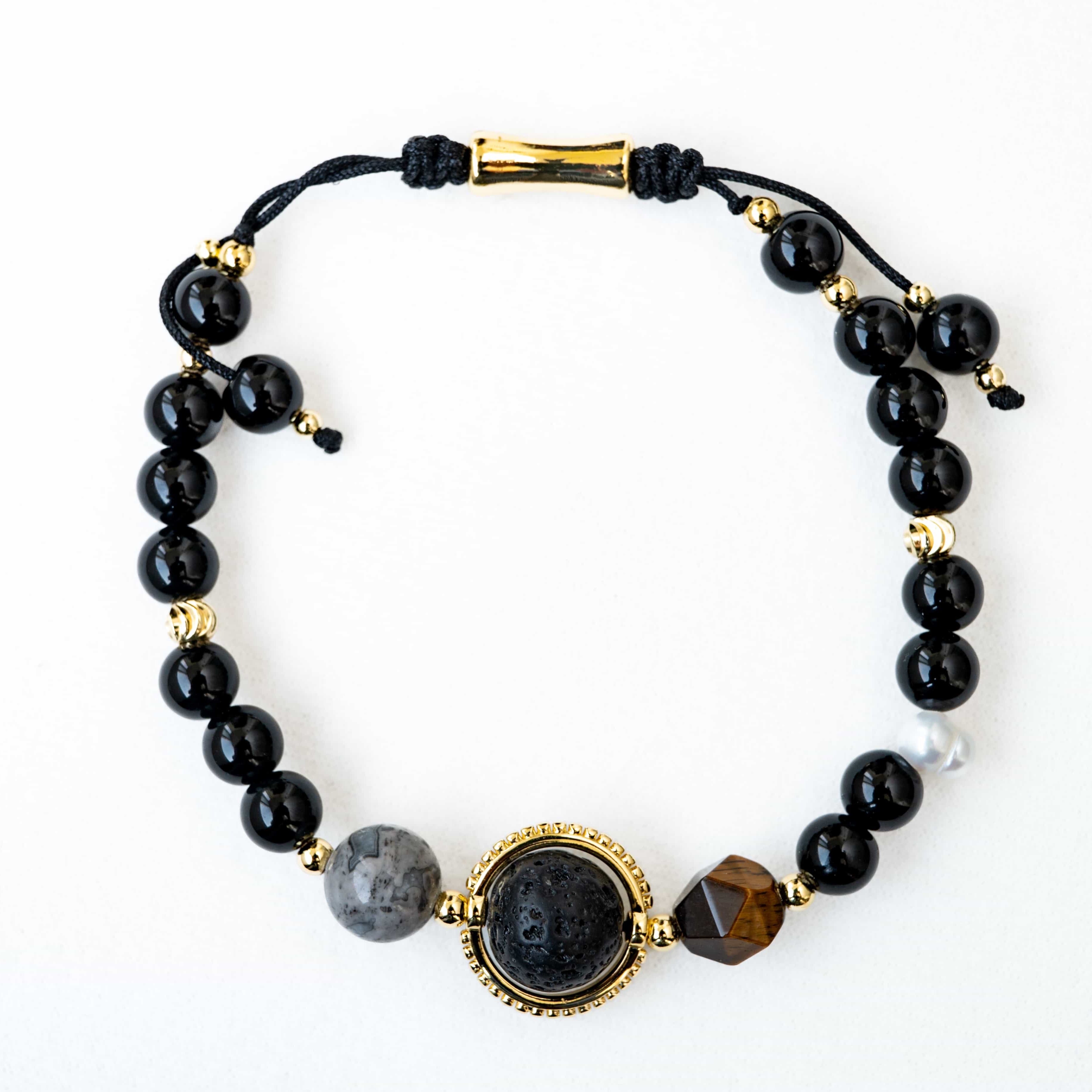 POSITIVE ENERGY Fortune-Turning Lava Stone & Obsidian Bracelet