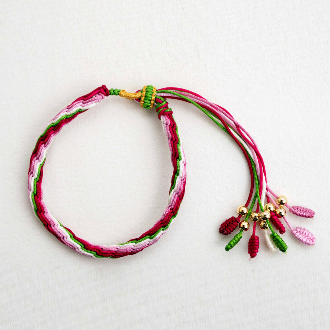 "GRAIN RAIN": Pink and Red Handmade Braided Bracelet for Growth