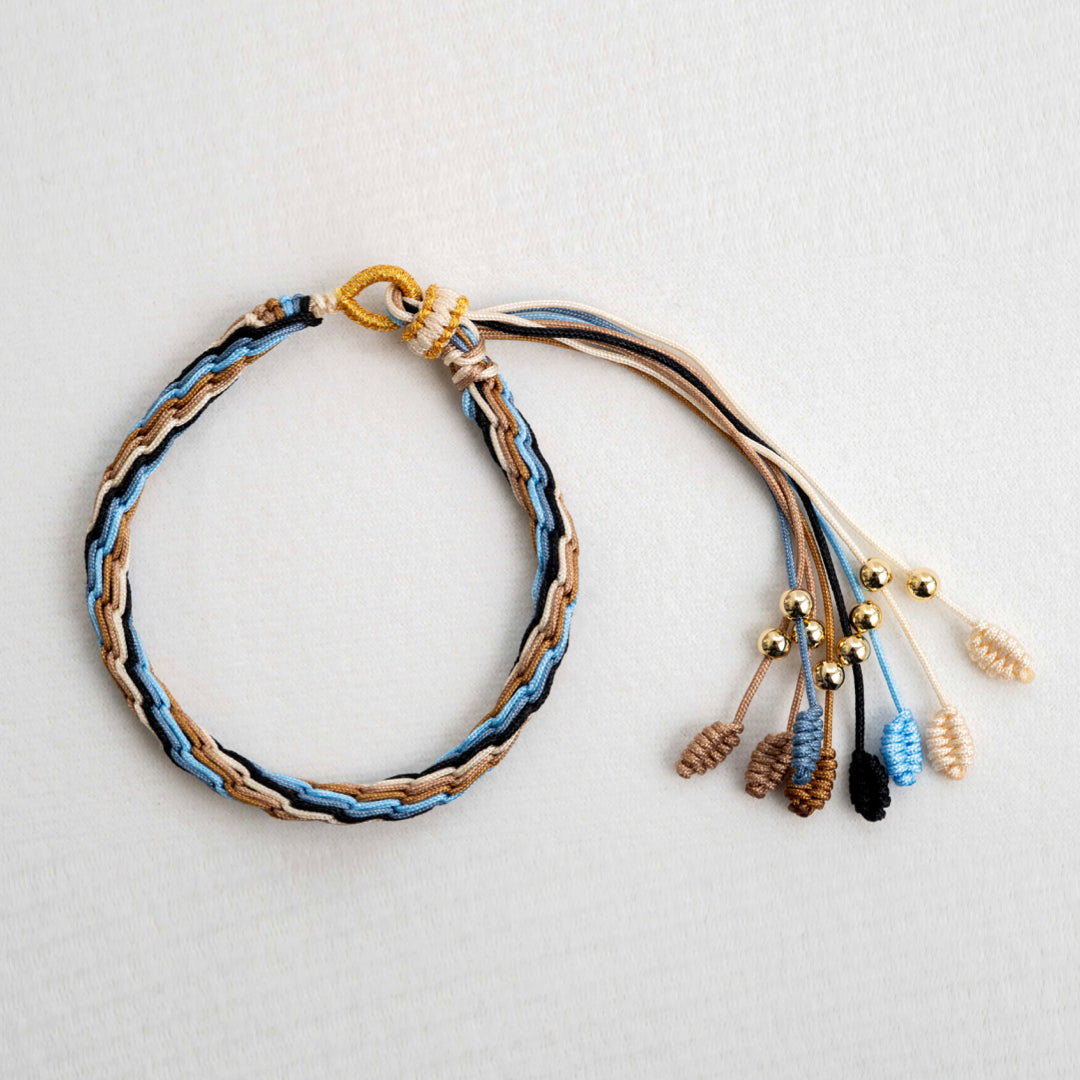 "MINOR SNOW": Brown & Blue Handmade Braided Bracelet for Reconciliation