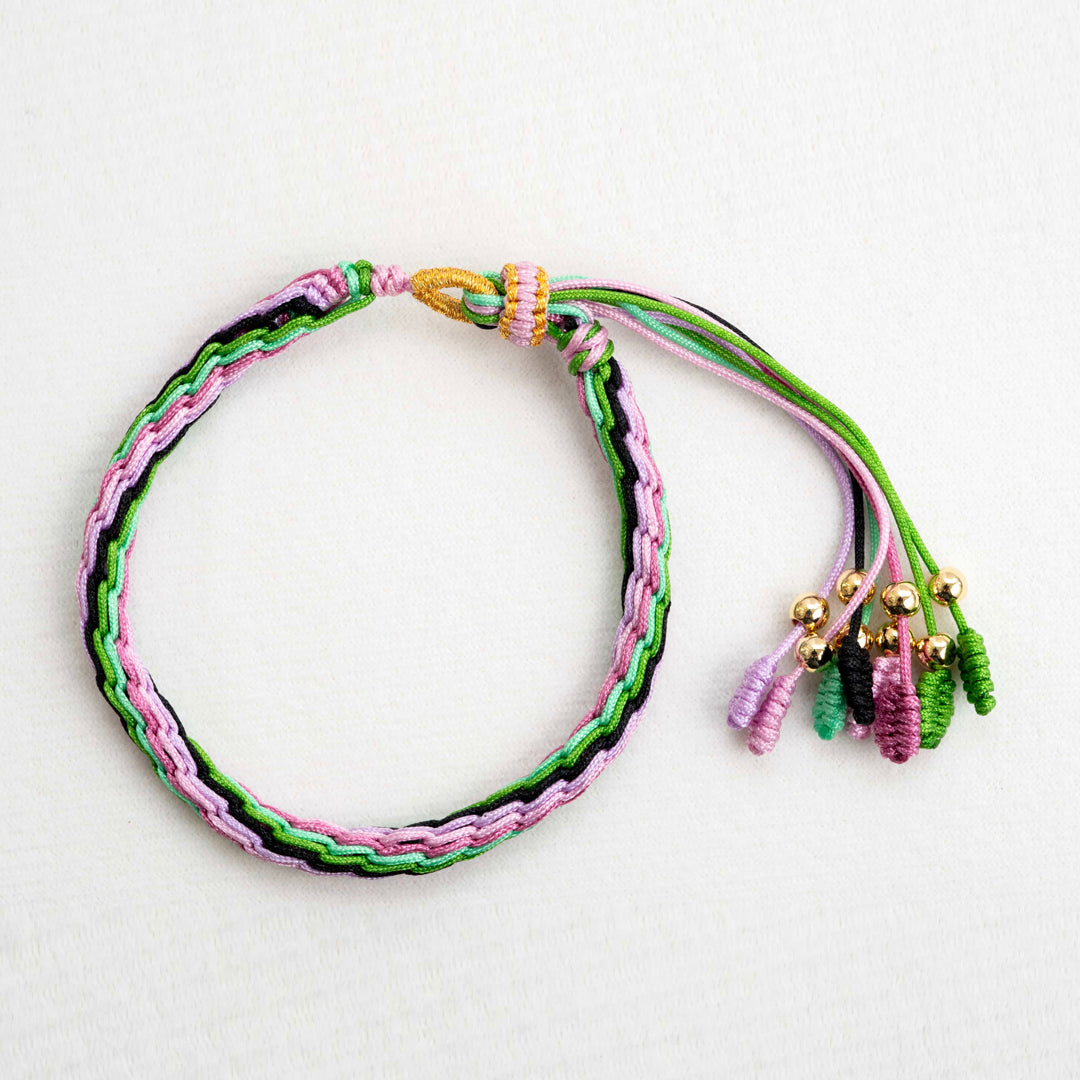 "BEGINNING OF SUMMER": Pink and Green Handmade Braided Bracelet for Hope