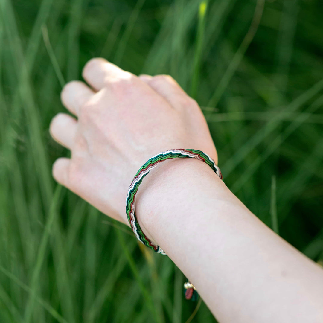 "BEGINNING OF WINTER": Green & Brown Handmade Braided Bracelet for Forgiveness