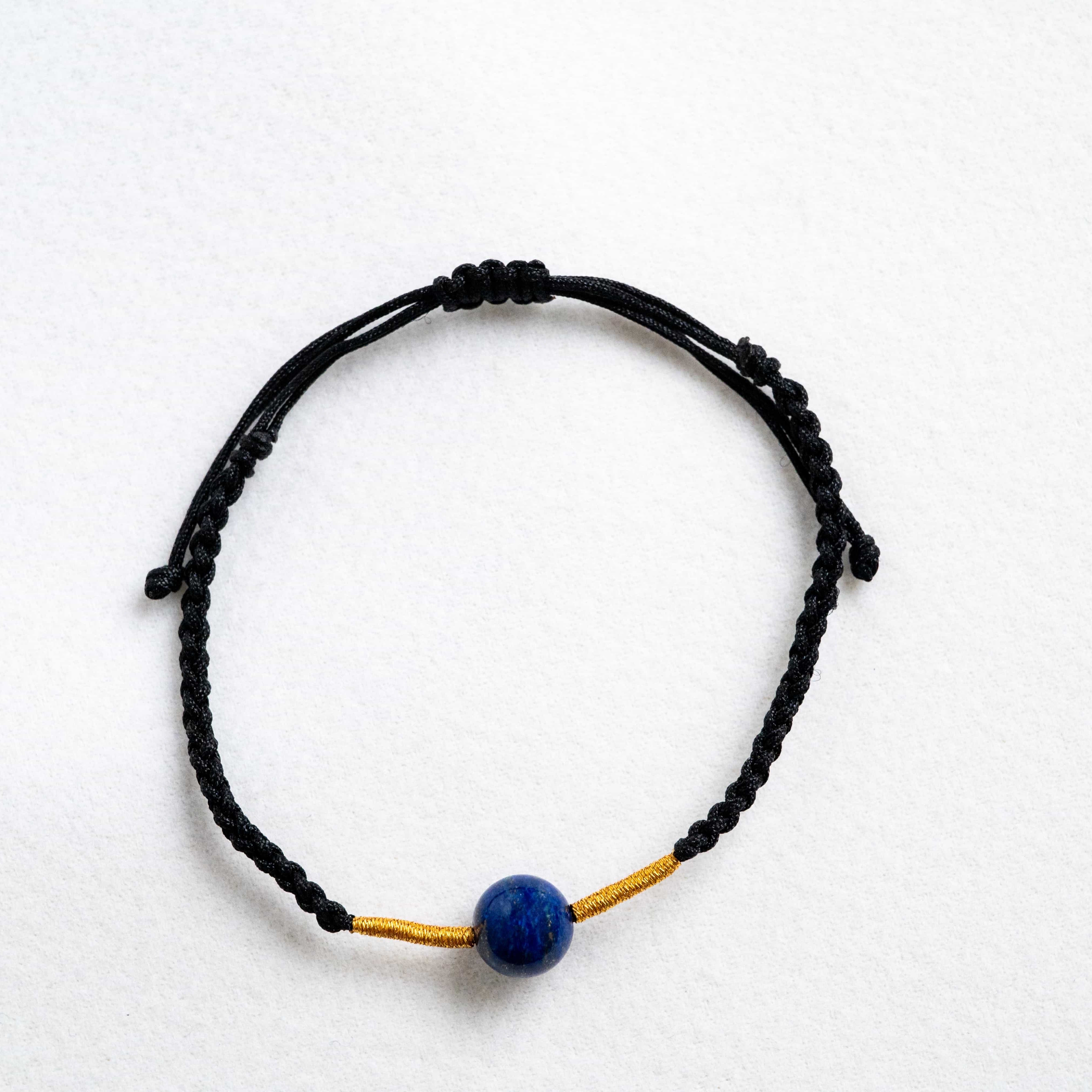 WATER: Lazurite Bead Black & Gold Braided Bracelet