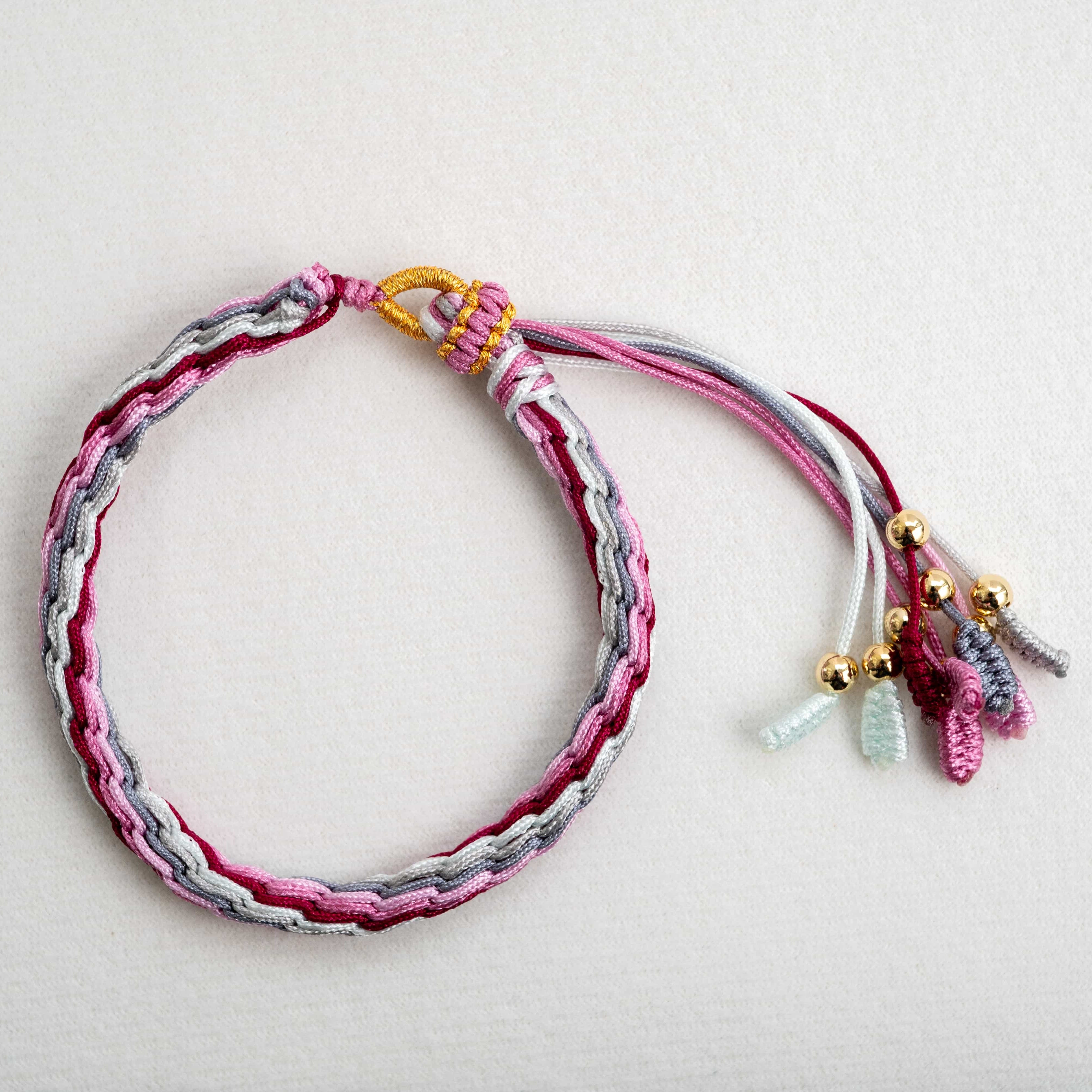 "AWAKENING OF INSECTS": Pink and Grey Handmade Braided Bracelet for Rejuvenation