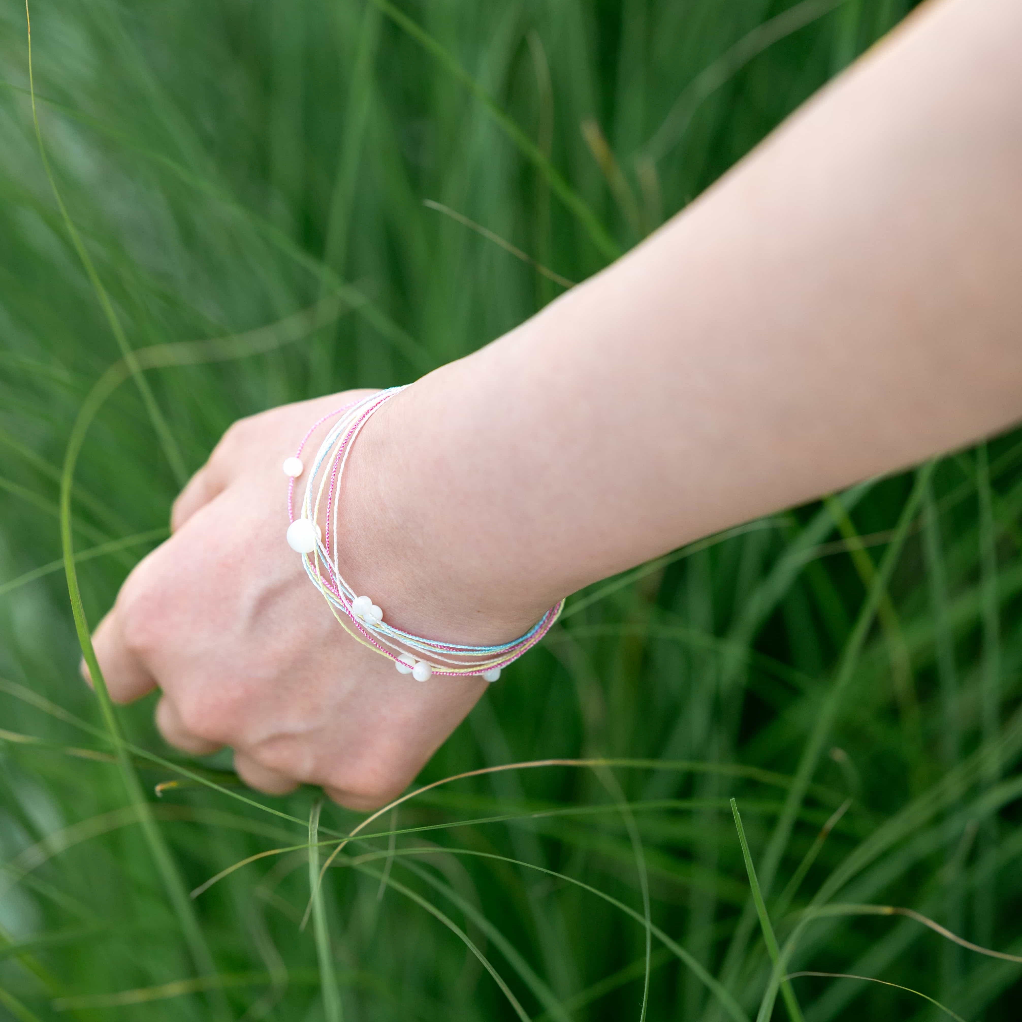 WATER: White Shell Bead Rainbow Braided Bracelet