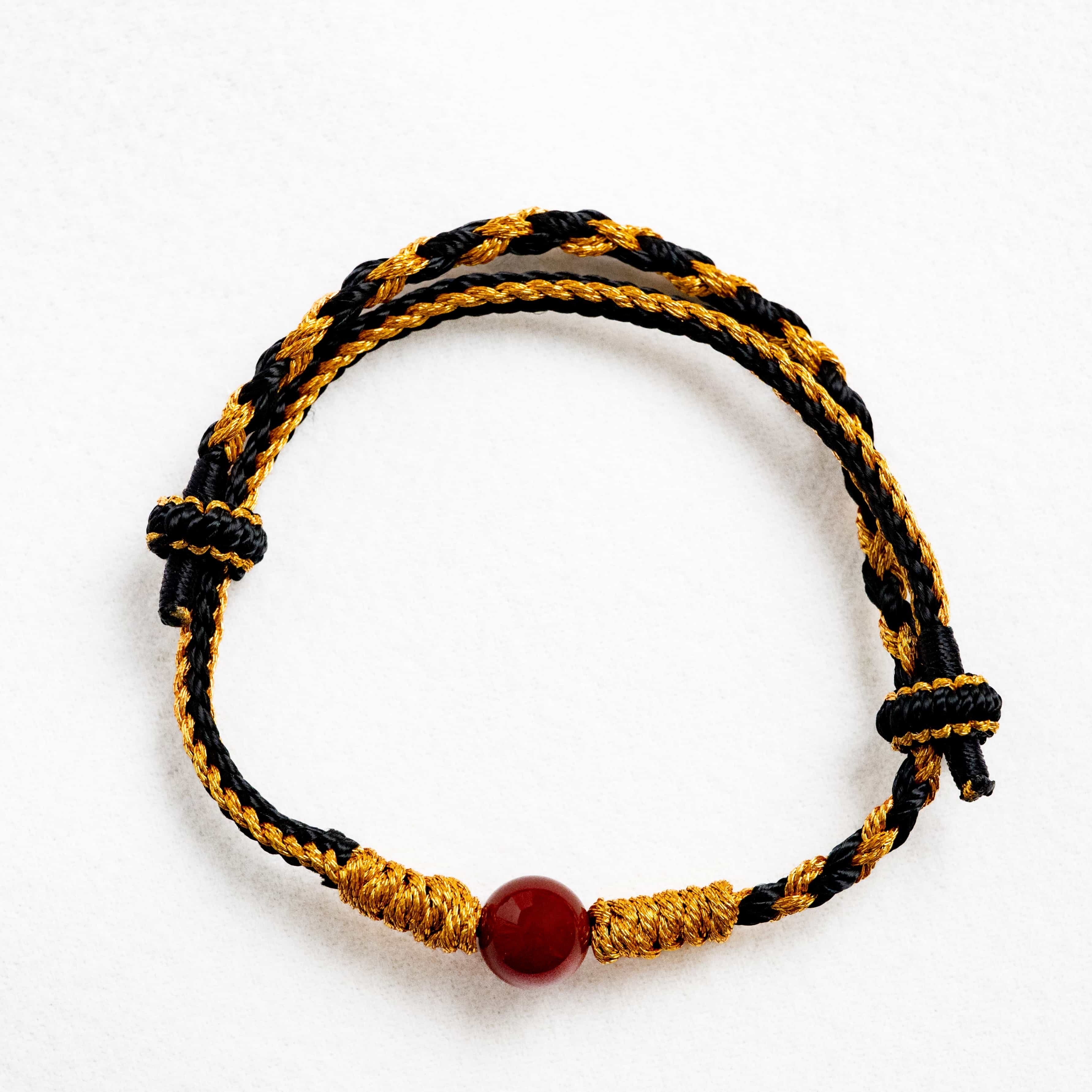 EARTH: South Red Agate Bead Black & Gold Braided Bracelet