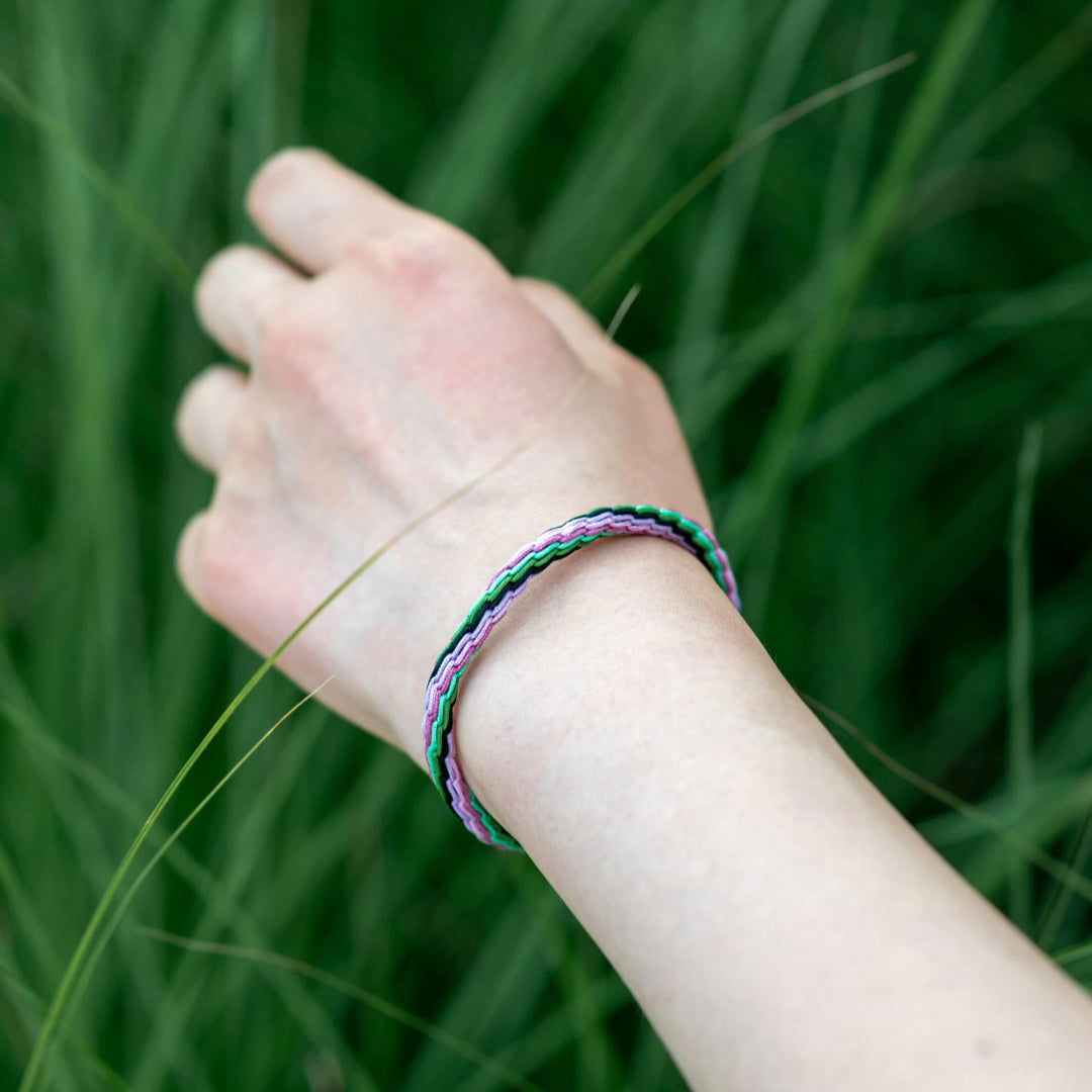 "BEGINNING OF SUMMER": Pink and Green Handmade Braided Bracelet for Hope