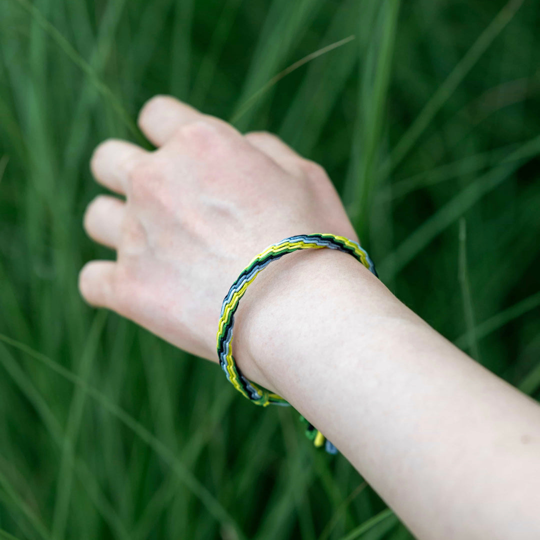 "SUMMER SOLSTICE": Yellow, Green & Grey Handmade Braided Bracelet for Optimism