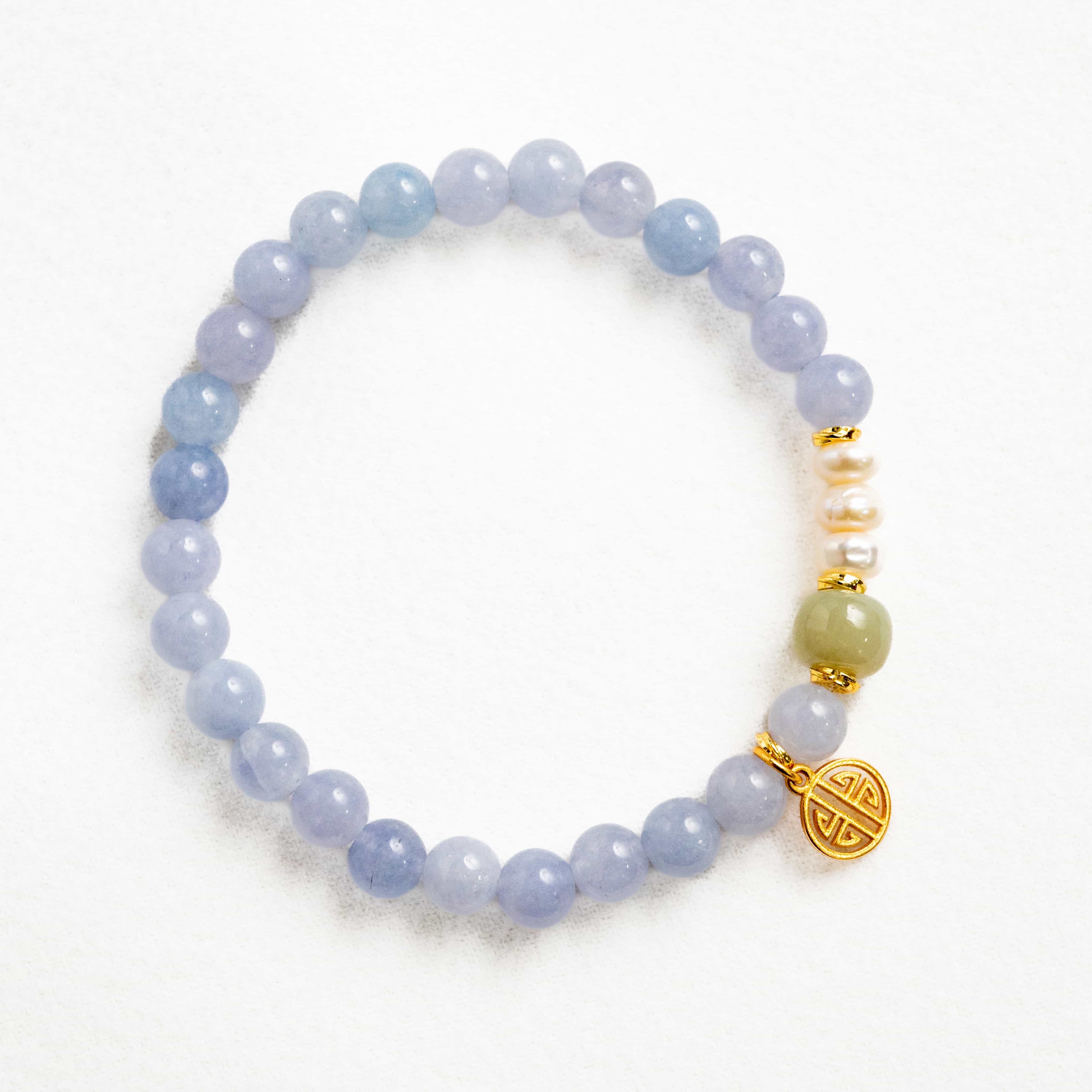 POSITIVE ENERGY Aquamarine-inspired and Pearl and Hetian Jade Inspired Bracelet