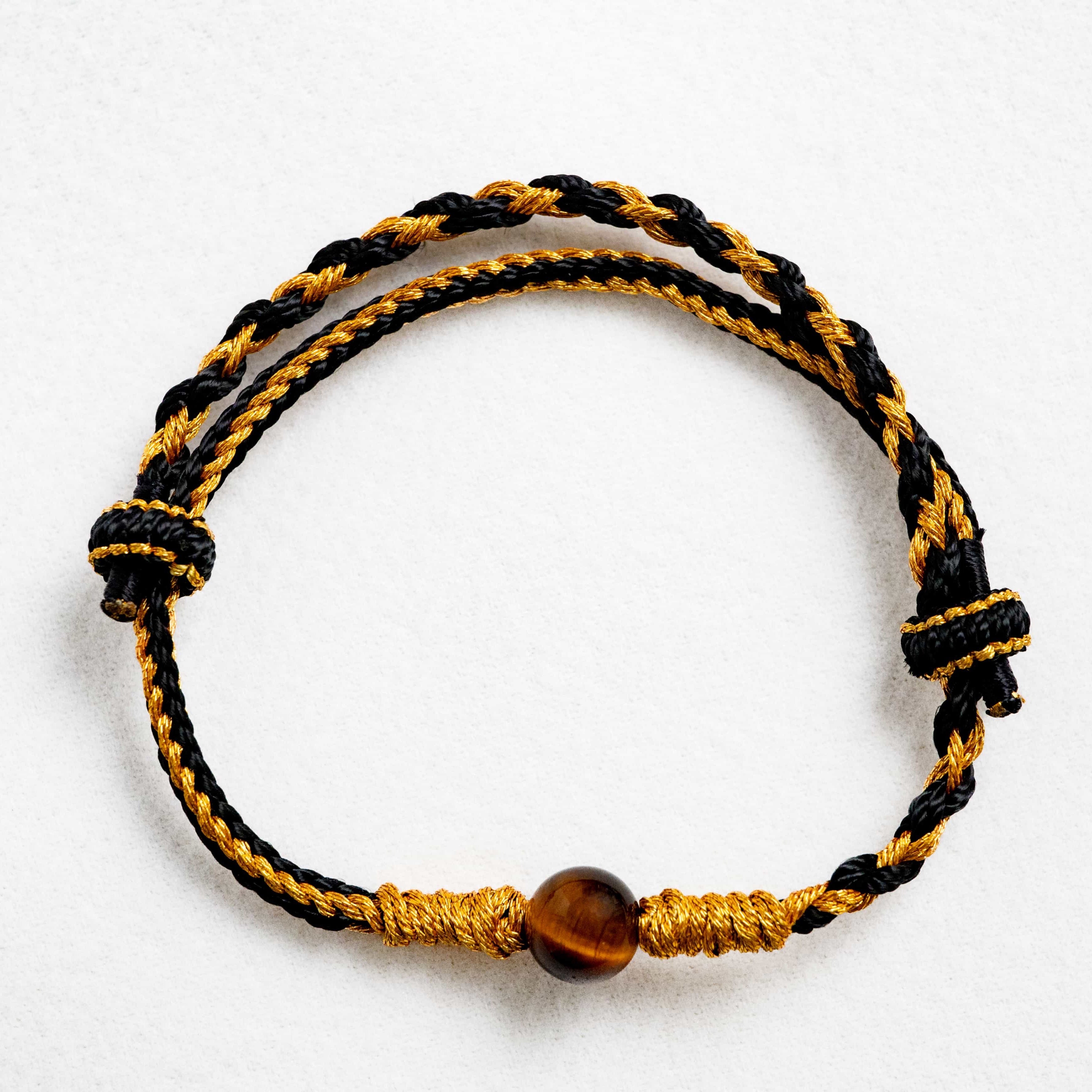 WATER: Tiger's Eye Bead Black & Gold Braided Bracelet