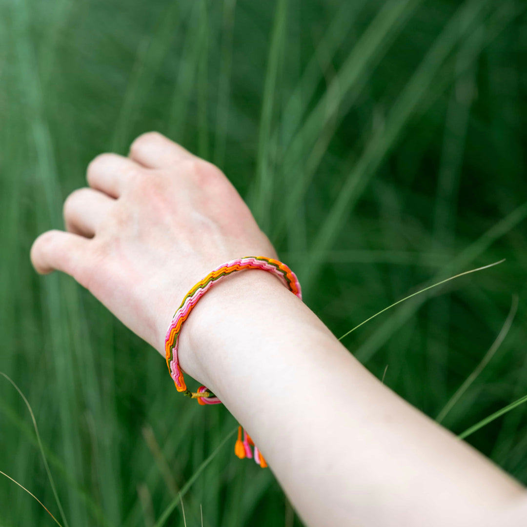 "BEGINNING OF AUTUMN": Pink, Orange & Green Handmade Braided Bracelet for Fulfillment