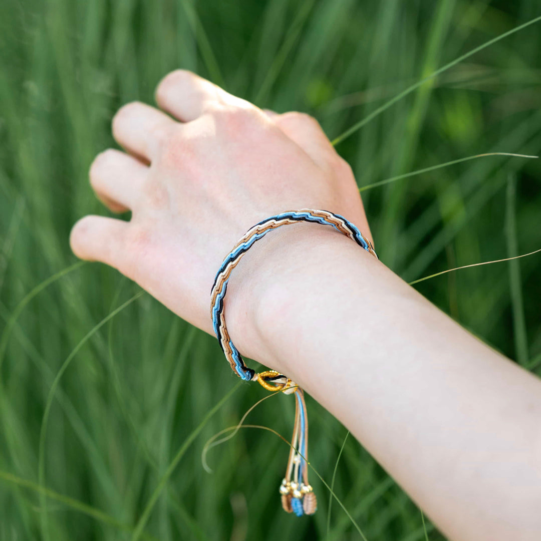 "MINOR SNOW": Brown & Blue Handmade Braided Bracelet for Reconciliation