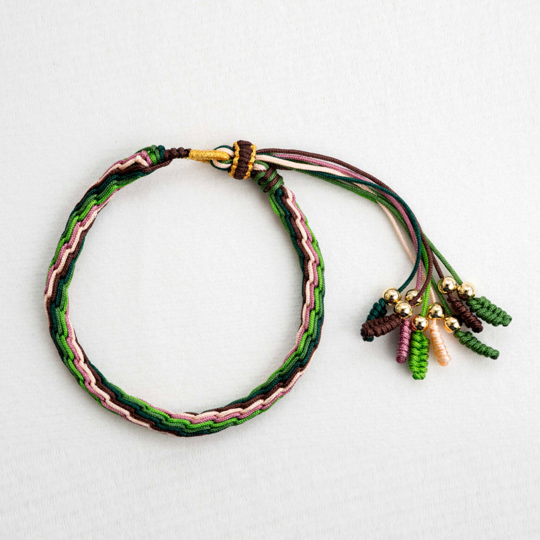 "BEGINNING OF WINTER": Green & Brown Handmade Braided Bracelet for Forgiveness