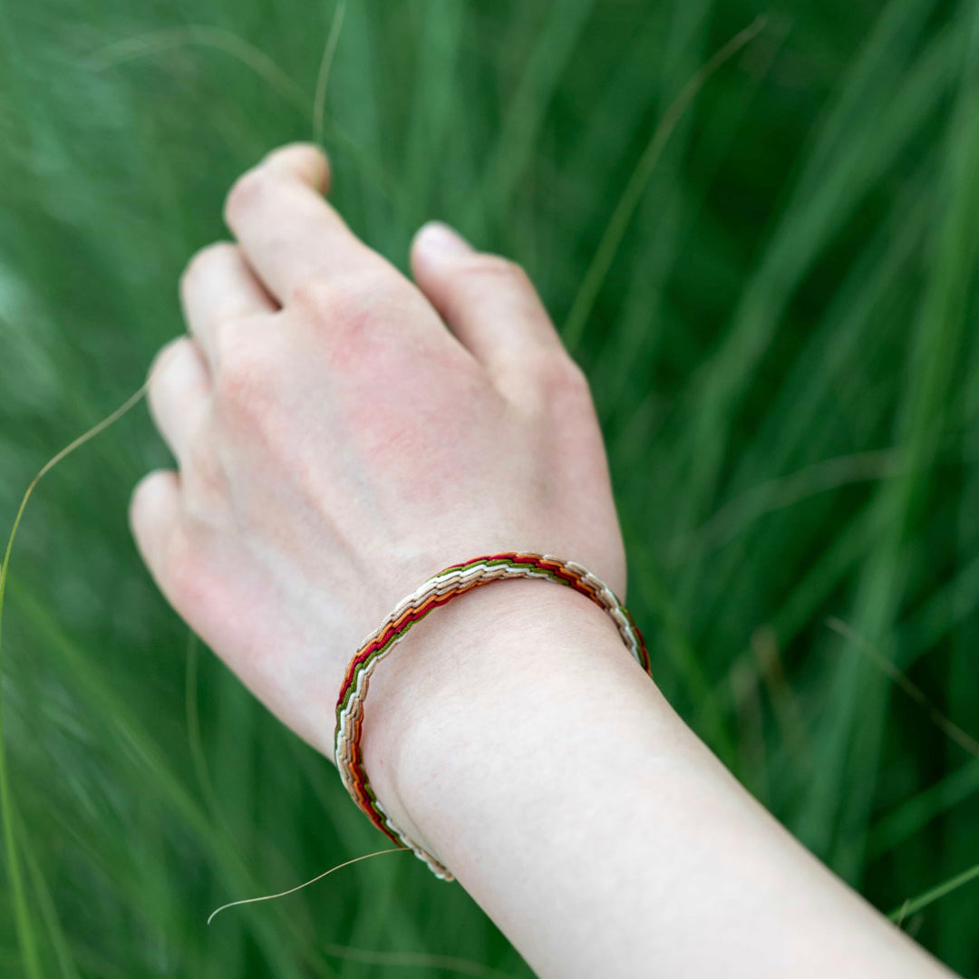 "MAJOR HEAT": Green, Yellow & Brown Handmade Braided Bracelet for Passion