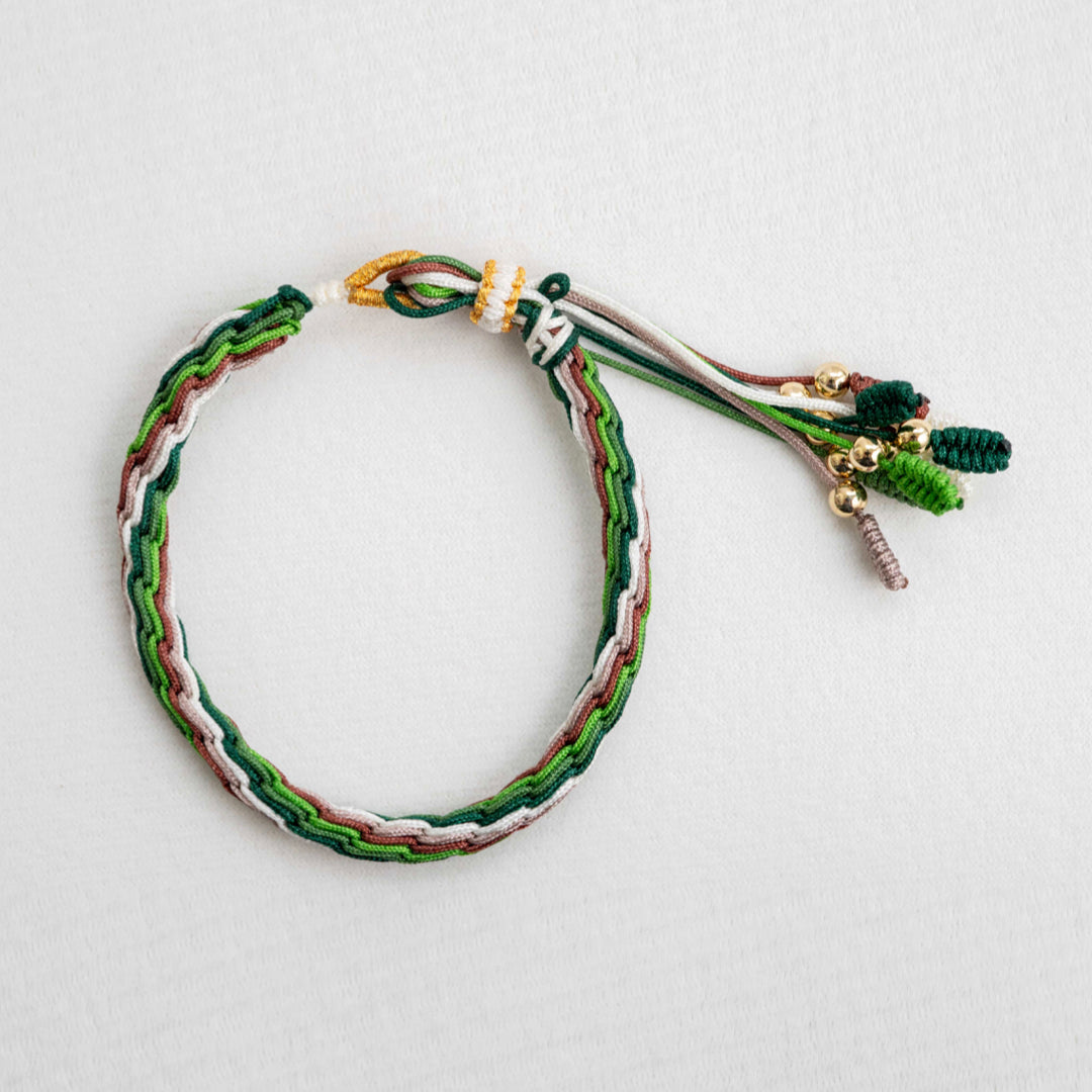 "WHITE DEW": Green & Brown Handmade Braided Bracelet for Balance