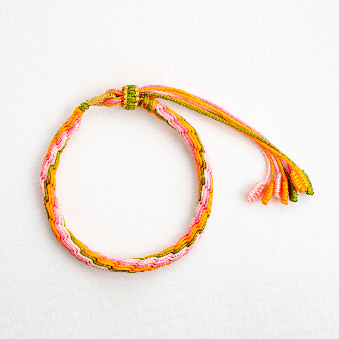 "BEGINNING OF AUTUMN": Pink, Orange & Green Handmade Braided Bracelet for Fulfillment