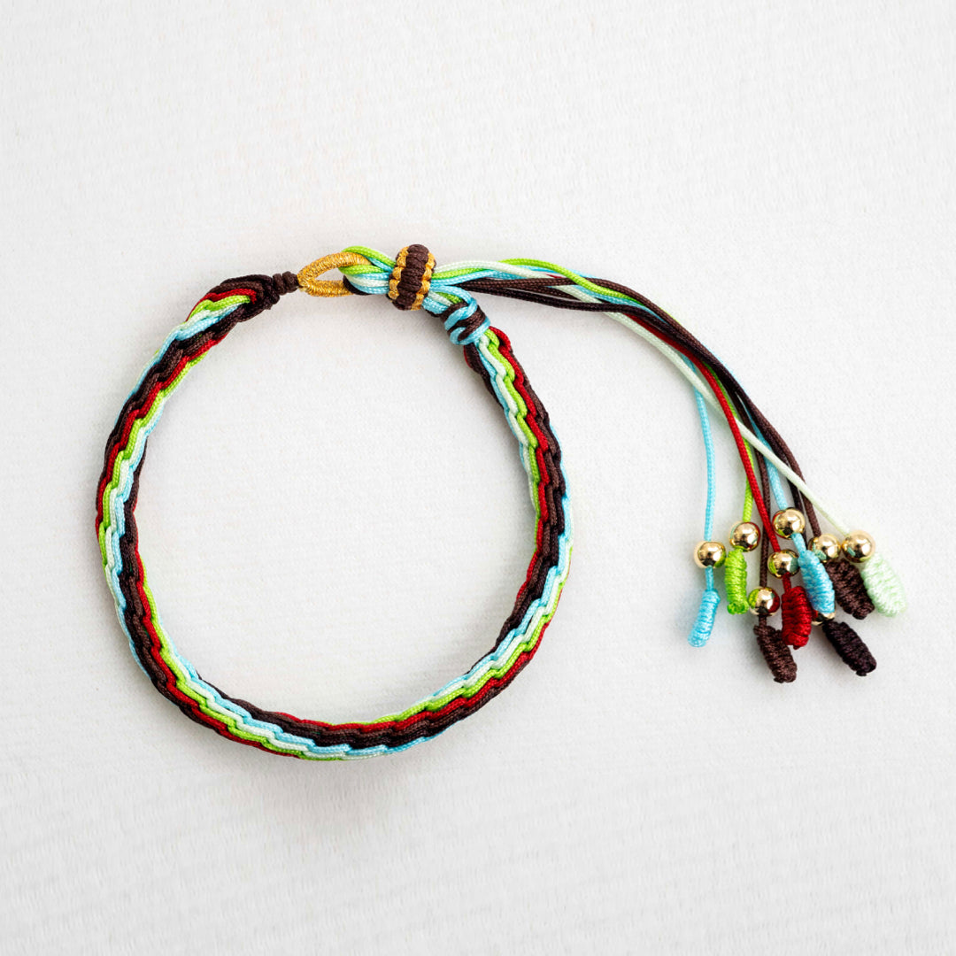 "GRAIN IN EAR": Red, Green and Light Blue Handmade Braided Bracelet for Vitality