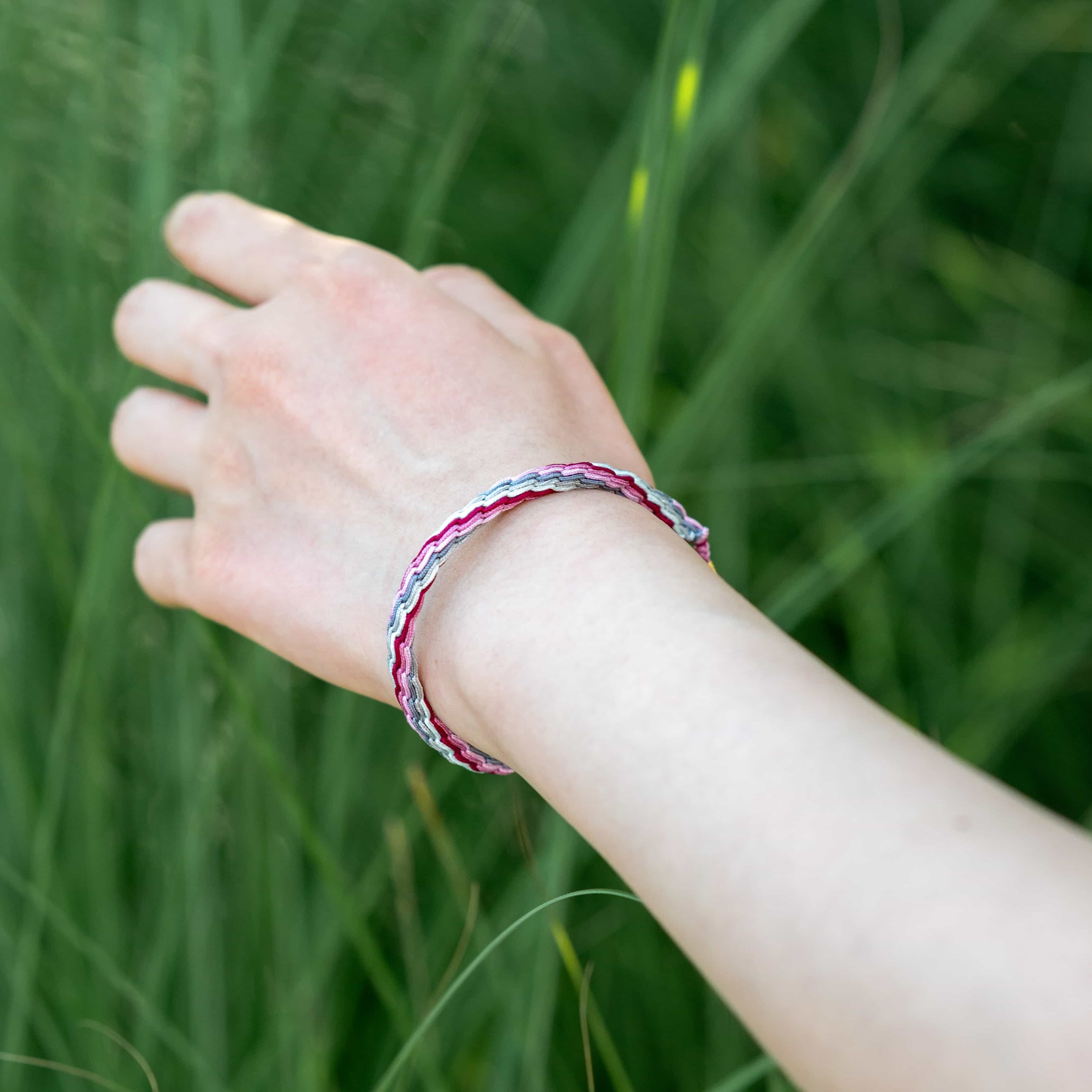 "AWAKENING OF INSECTS": Pink and Grey Handmade Braided Bracelet for Rejuvenation